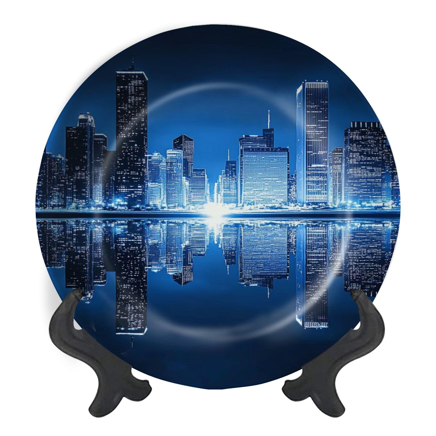 Decorative Plates for Display Chicago Skyline by Night Gift Plates Ceramic Collections Plates Hanging Artwork for Living Dining Room Kitchen Souvenir