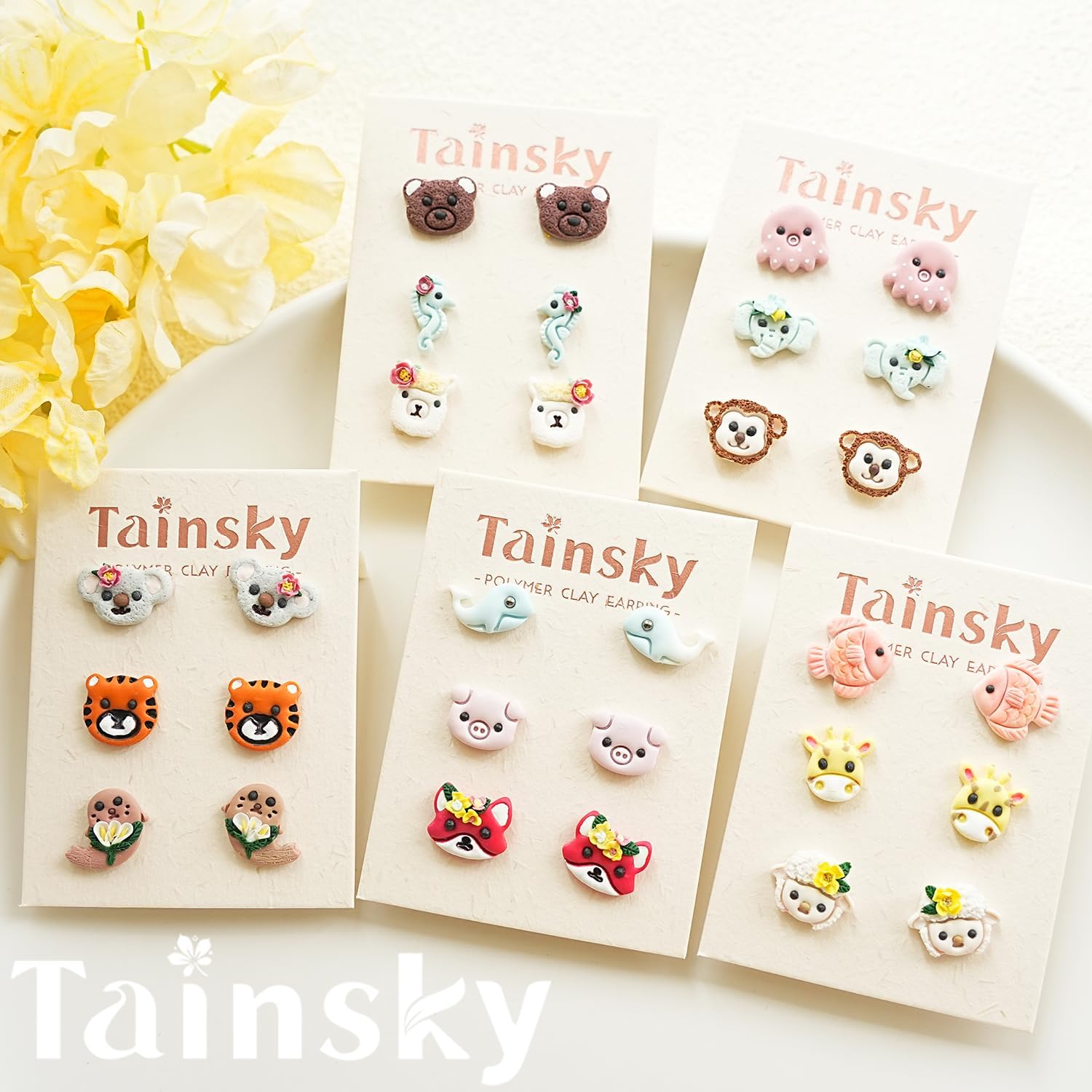Tainsky Animal Clay Cutters for Polymer Clay Jewelry, 33 Shapes Earring Studs Cutters for Polymer Clay Making