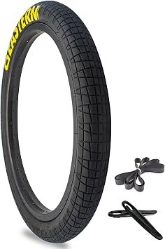 Eastern Bikes Throttle 20 inch BMX Tires Available with or Without Tubes, 2.2, 2.3 and 2.4 Inch Widths, White or Yellow Logo.