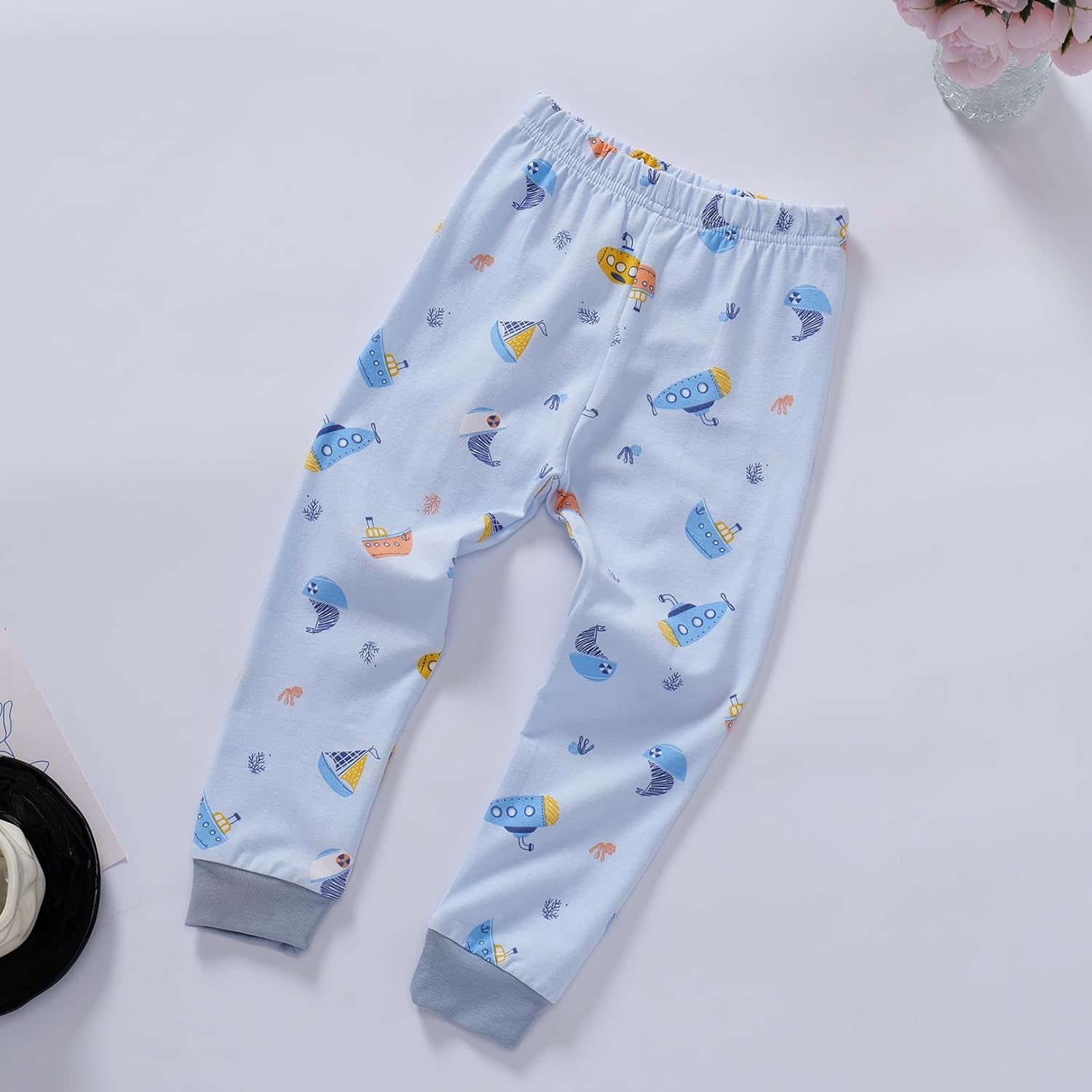 Little Boys Cotton Pajamas Sets Short Sleeve Top with Long John Snug Fit 2 Piece Sleepwear - Image 5