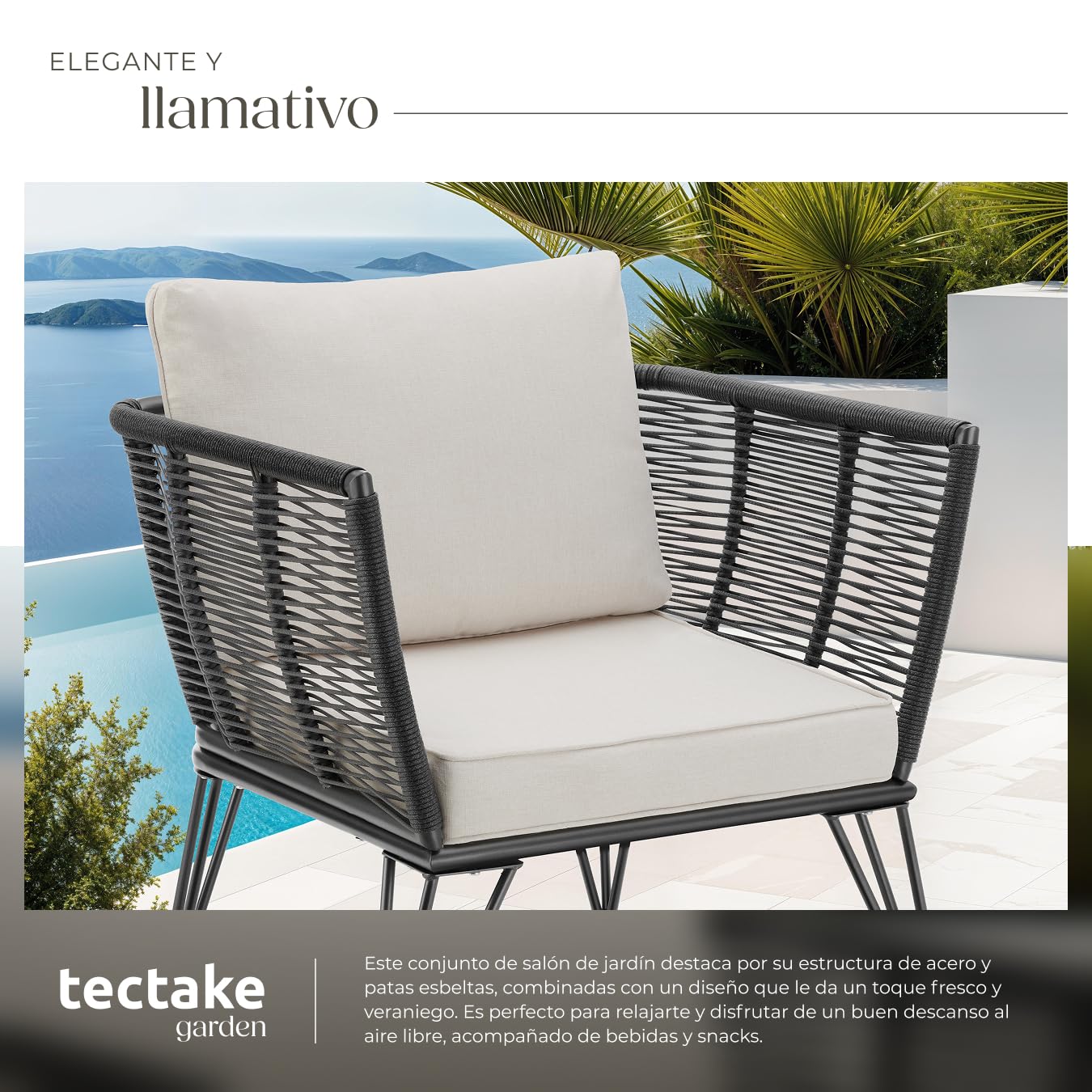tectake® Sillas de Jardin Exterior de Ratán, Sillones de Jardin, Cojines, Sillas Exterior Resistente a la Intemperie, Sillones para Terrazas, Muebles de Jardín, Butacas de jardín - 4 Sillas