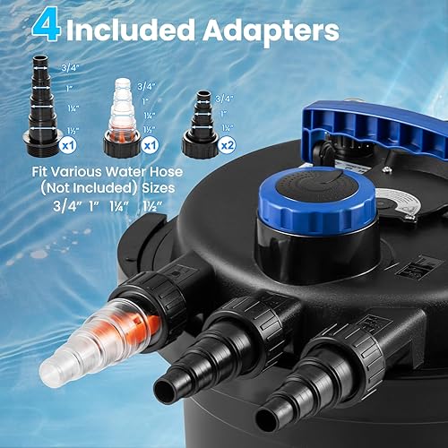 Miniatura 6 de RELAX4LIFE Filtro de estanque de presión biológica - Filtro biológico presurizado con luz UV-C de 13 W, 4 adaptadores, 2642 GPH para estanques Koi