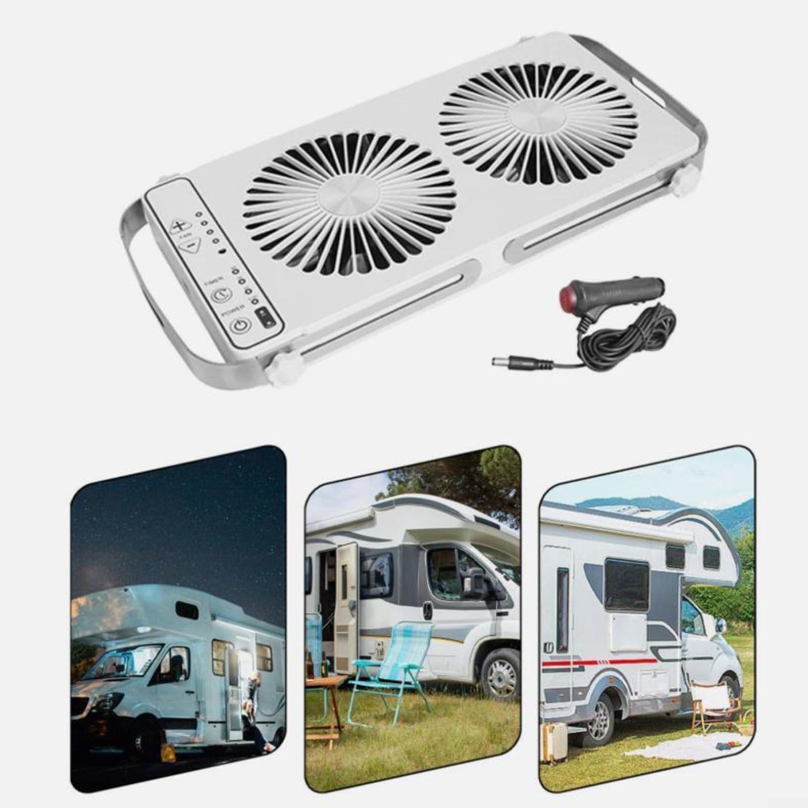 Ventola portatile per finestra da tetto con controllo della velocità regolabile, design espandibile da 37 a 50 cm, per camper e camper (bianco)
