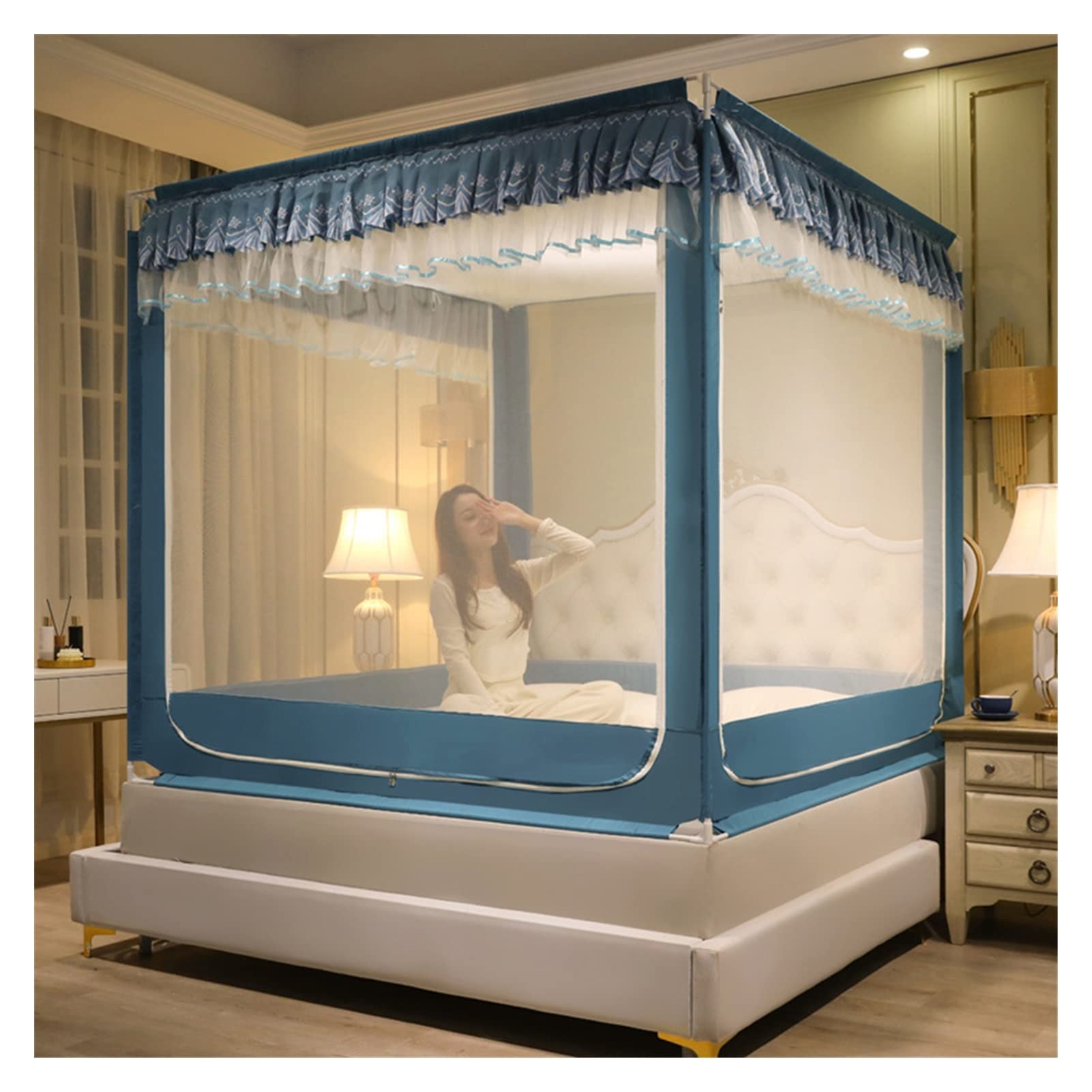 DXTFDHB Bed Canopy Curtain Bed Netting Full Size Elegant Bed Canopies Drapes(Blue,120 * 200cm)