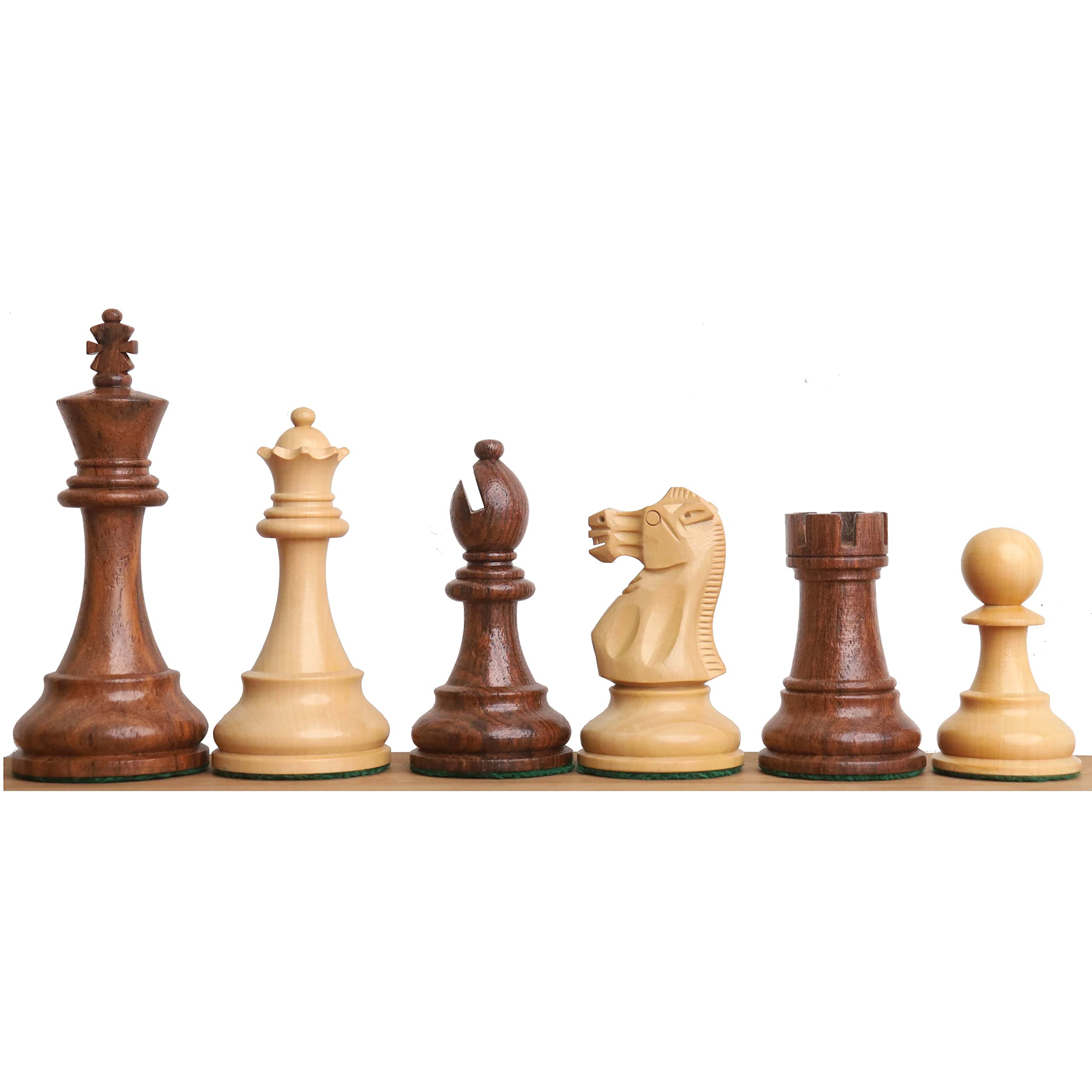 Royal Chess Mall - 10,4 cm große, klassische Staunton-Schachfiguren aus Holz - gewichtetes goldenes Palisander