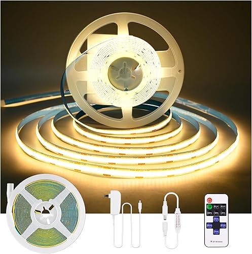 COB - Tira de luz LED con certificación UL, CC de 12 V, tira de luz LED flexible, superbrillante, regulable, 16.4 pies, 1600 LED, de alta densidad,