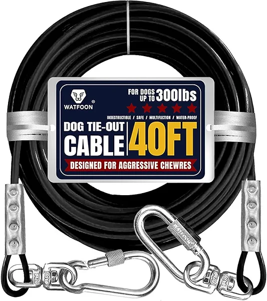 Tie Out Cable for Dogs Up to 300lbs,40ft Extra Strong 1000lbs Break Strength Tie-Out Tether Trolley Training Lead,Dog Run Cable for Yard Garden Park Camping Outside (Black, 300lbs 40ft)