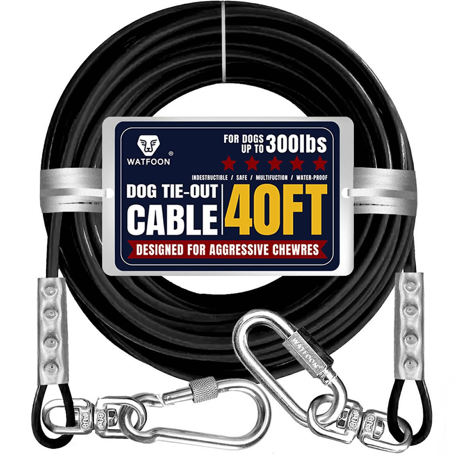 Tie Out Cable for Dogs Up to 300lbs,40ft Extra Strong 1000lbs Break Strength Tie-Out Tether Trolley Training Lead,Dog Run Cable for Yard Garden Park