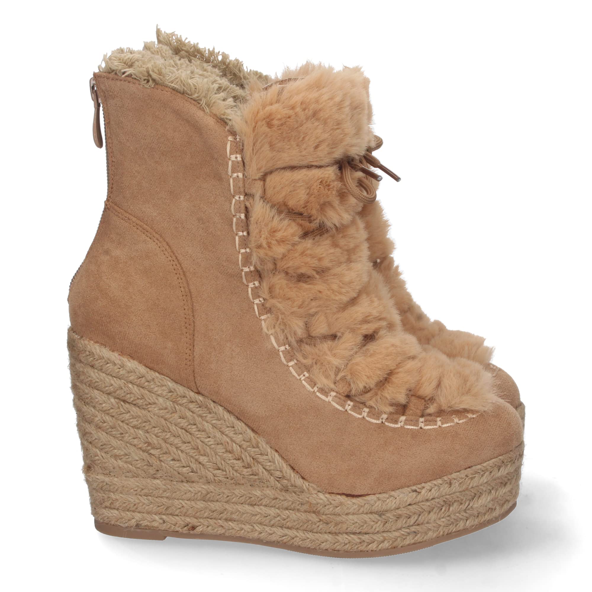 shoes&blues.es Botin de Cuna para Mujer, Forrado de Yute, Estampado Liso, Pelo en el Empeine, y Cierre de Cremallera, Otono Invierno 2022