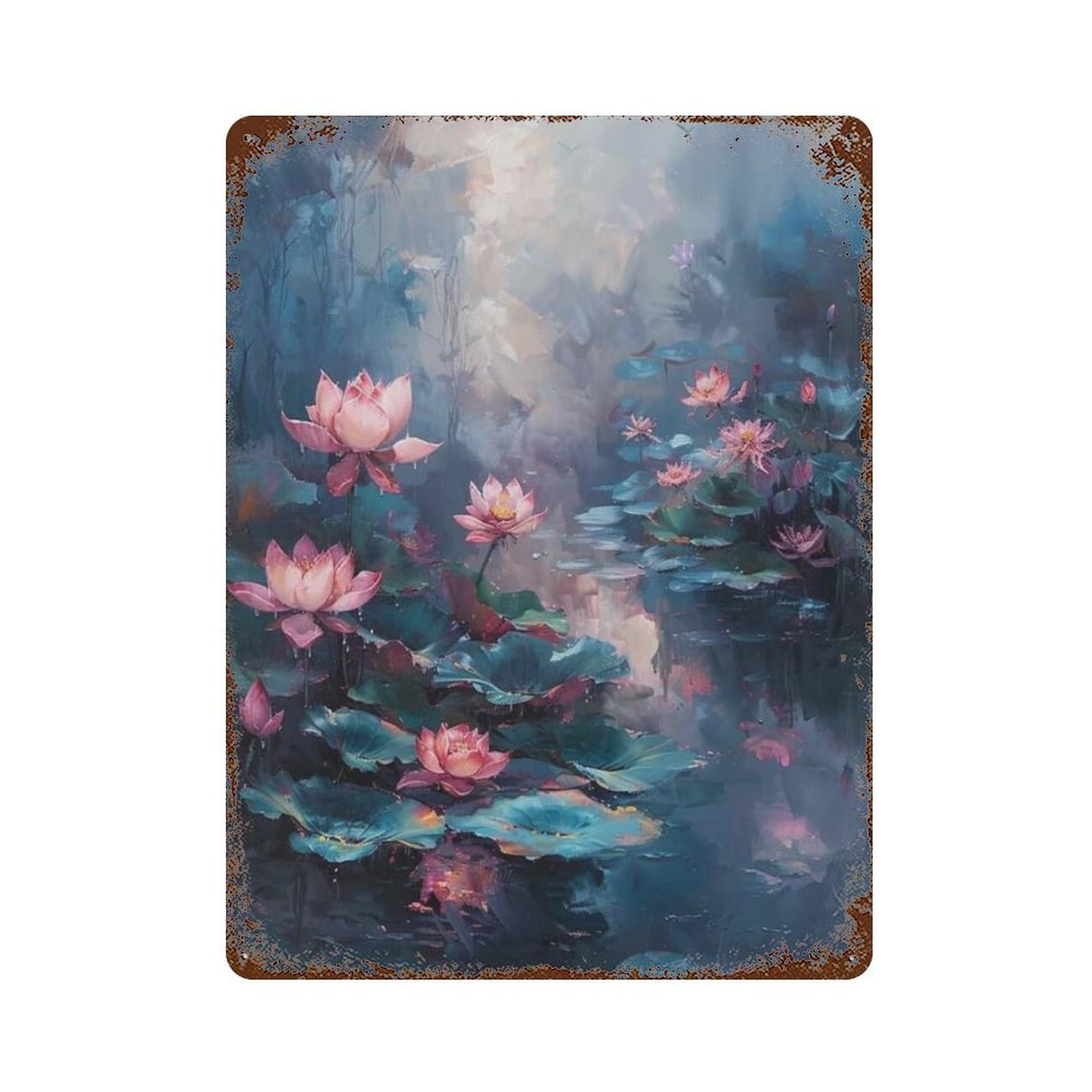xiaoxiaoshen Still Life Static Lotus Pond Nature Wall Decor Art Metal Tin Poster Modern Home Decor Art Home Bar Shop Decorations Vintage Sign 40x30cm