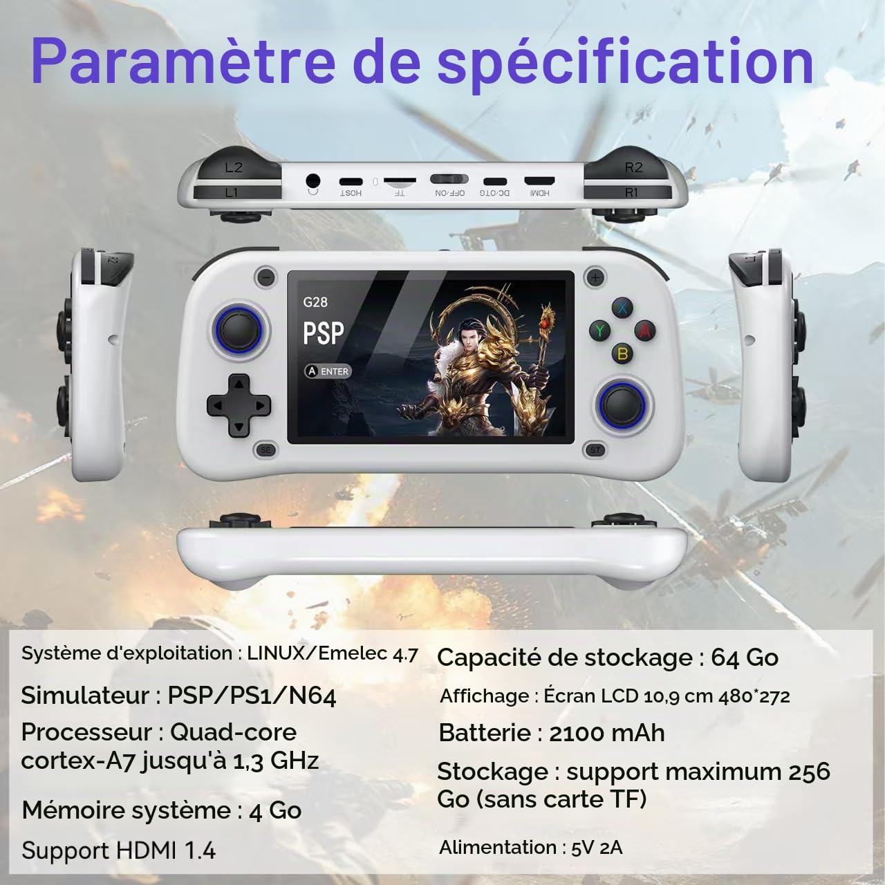 Console de jeu portable - 64 Go de mémoire interne avec 15 000 jeux - Système Linux - Console de jeu vidéo portable - Écran IPS de 4,3" - Plus de 30 émulateurs et système Linux - Rose - 64 Go