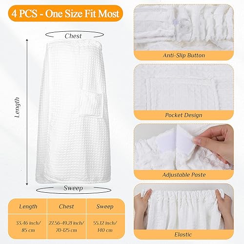 Miniatura 2 de Tigeen 4 Pcs Towel Wrap for Women Waffle Spa Robe with Adjustable Closure Elastic Top Lightweight Wraps for Shower Bath