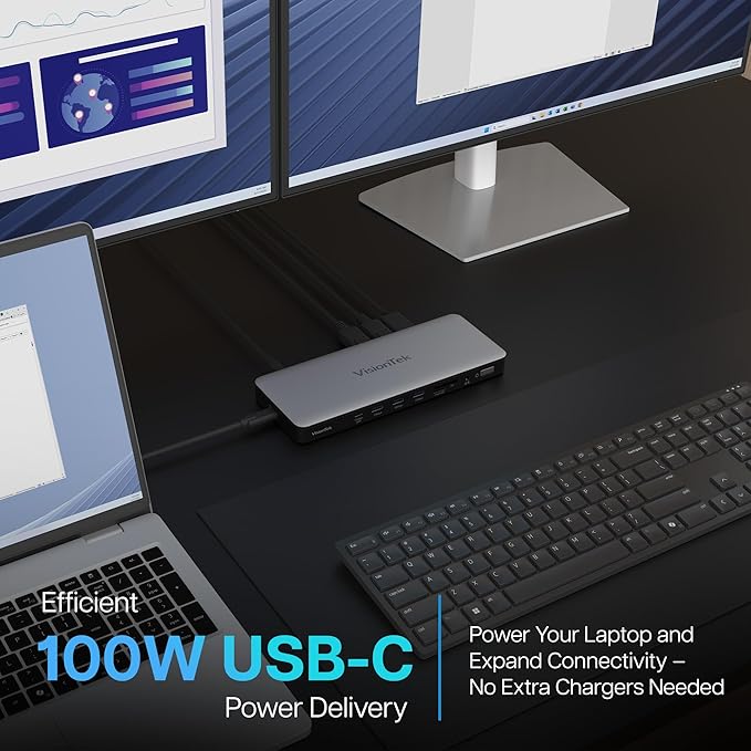 VisionTek VT2600 Docking Station USB-C MST 3 Monitores 100W miniatura 6