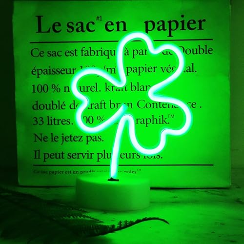 Letreros de neón con forma de tréboles decoraciones del día de San Patricio luces de neón LED verdes para decoración de dormitorio funciona con