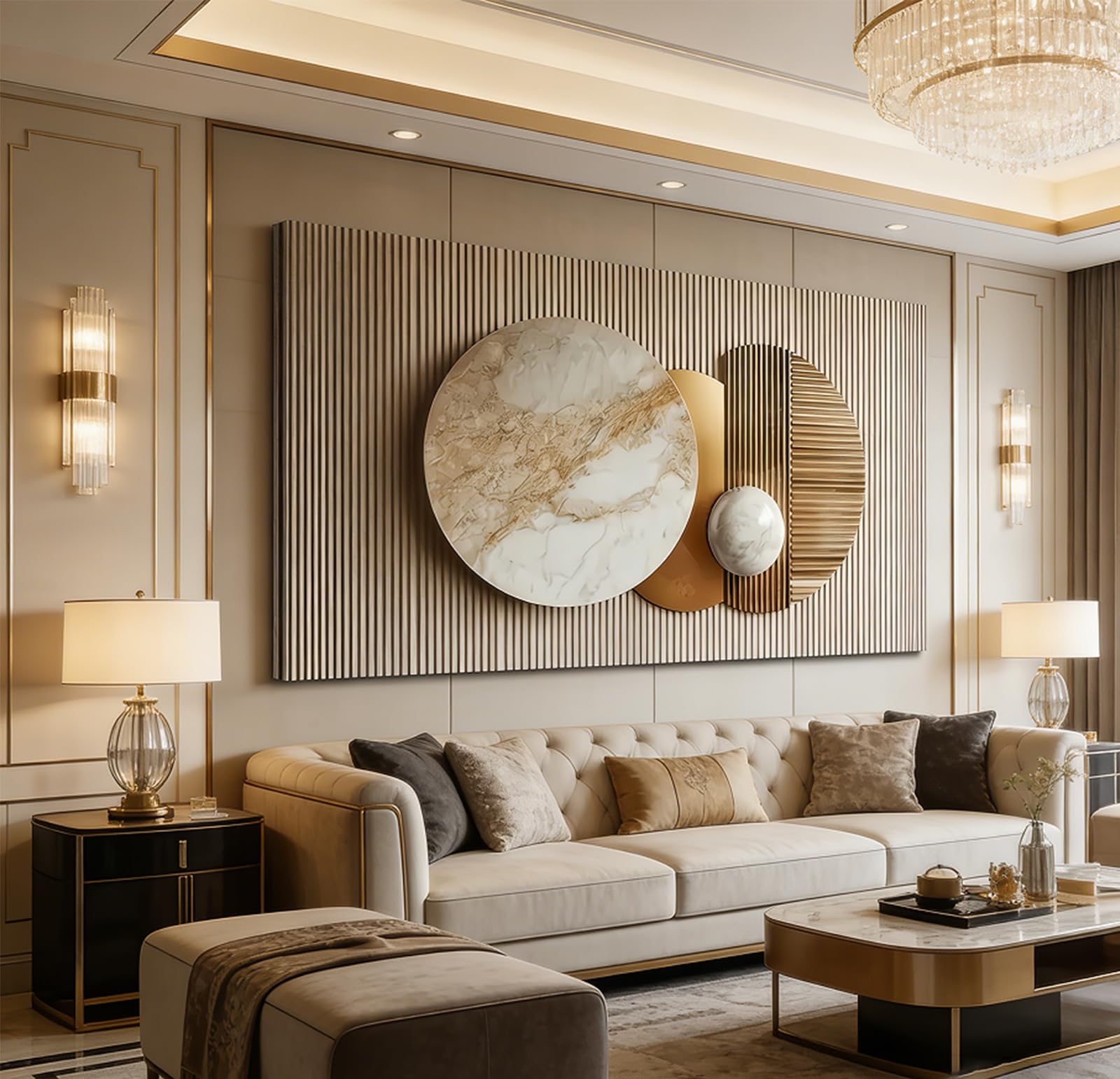 Photo 1 of ***DAMAGED - SEE NOTES/PICTURES***ONEOLTN Large 3D Texture Gold Geometry Canvas Wall Art for Living Room Modern Luxury Abstract Geometric Paintings Minimalist Aesthetic Square Circle Artwork Pictures Bedroom Office Decor 24“X 48”