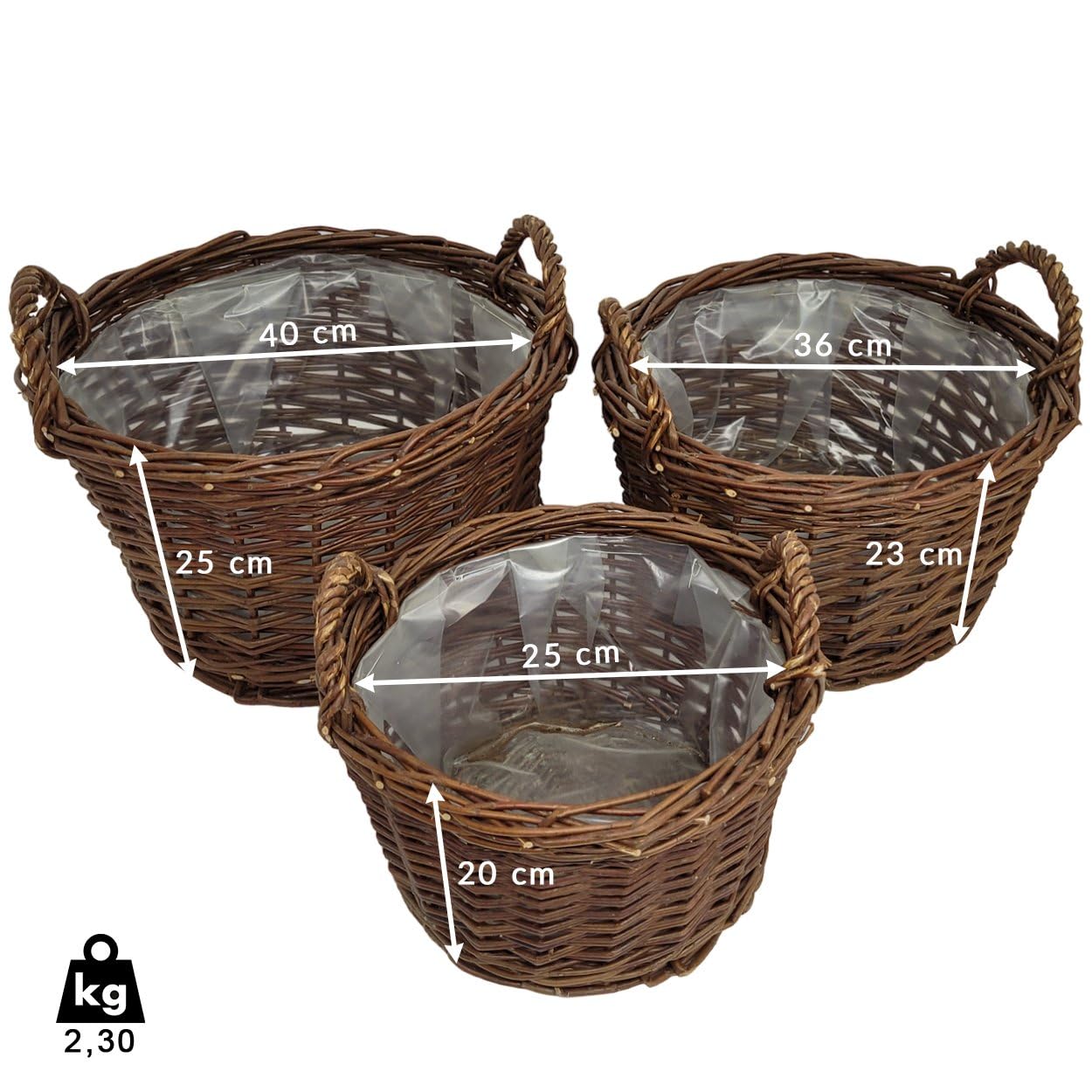 weeco Lot de 3 Cache-Pots en Osier pour Pots de Fleurs - Paniers en Osier avec écorce - Cache-Pot tressé - Pot de Fleurs Ovale pour Fleurs, Plantes, Panier Naturel