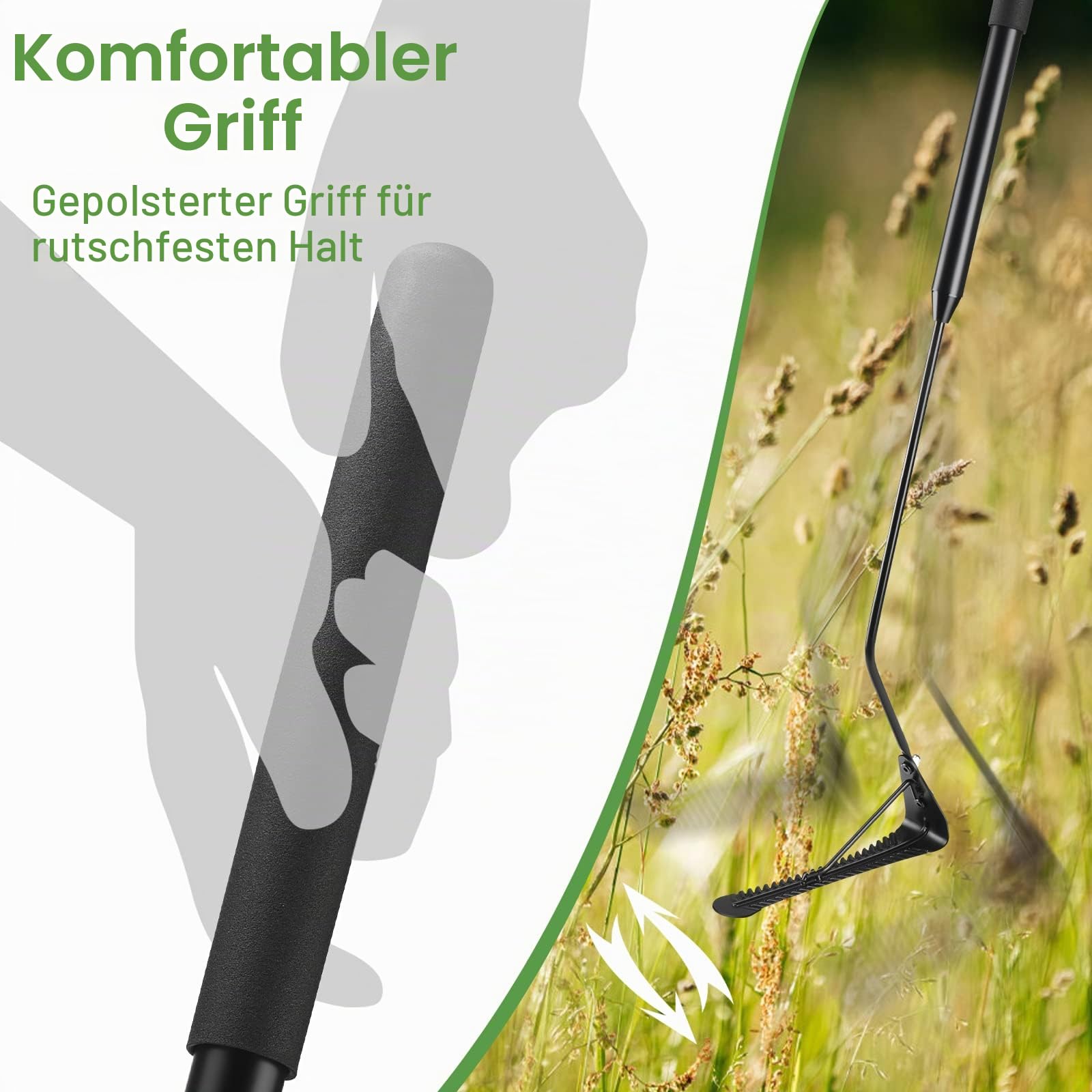 DACK Graspeitsche mit zweischneidiger, gezackter scharfer Klinge, Schwingklinge, Grasschneider, manueller Unkrautvernichter für hohes Gras und übergewachsenes Unkraut im Hof, Wälder und Felder