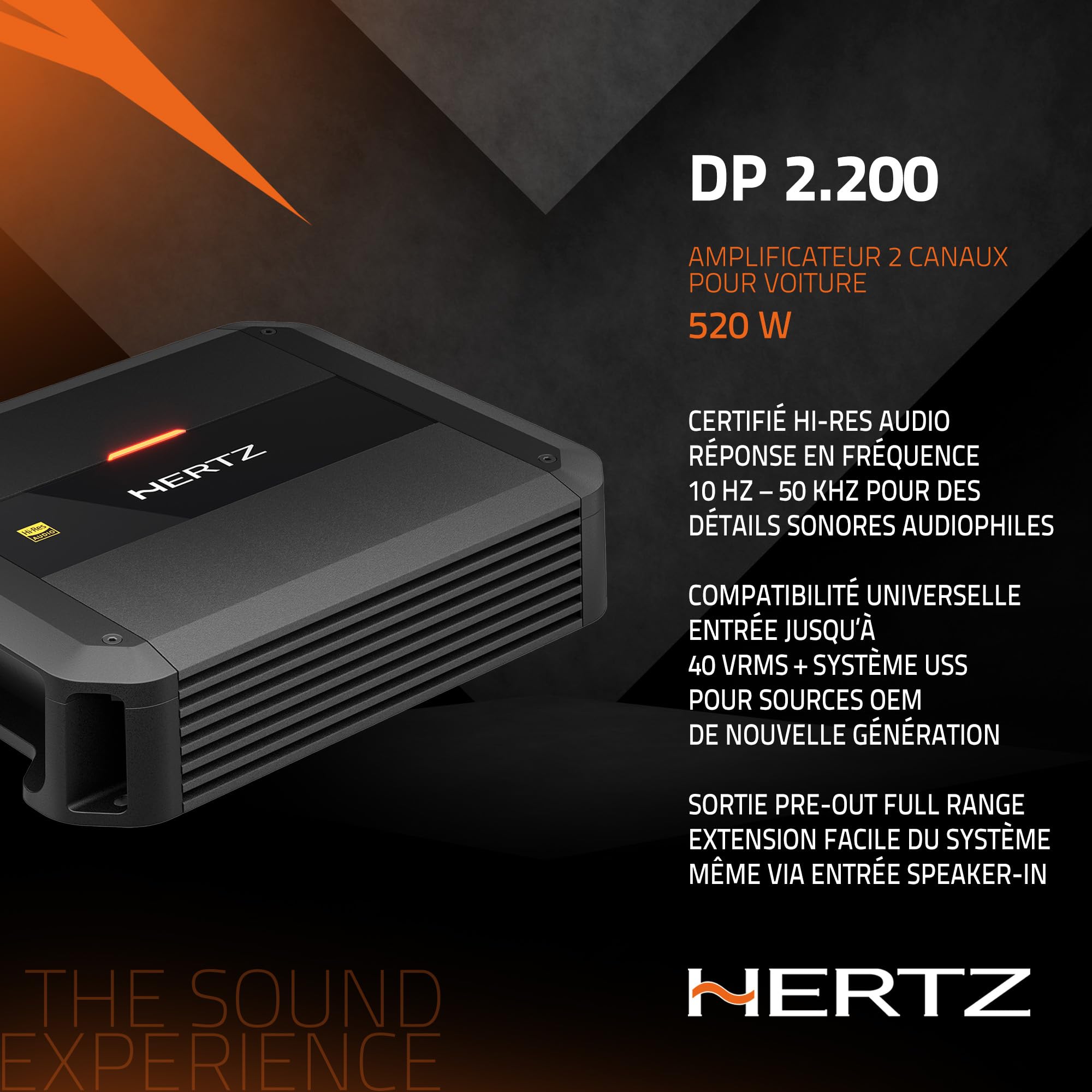 Hertz Dieci Power DP 2.200 – Amplificateur stéréo 2 canaux Classe AB, 2x130W @ 2 Ohm, idéal en stéréo ou pour subwoofer en mono | Classe AB, THD 0,01 %, S/N 100 dB, crossover réglable, entrées haut et bas, bass boost réglable
