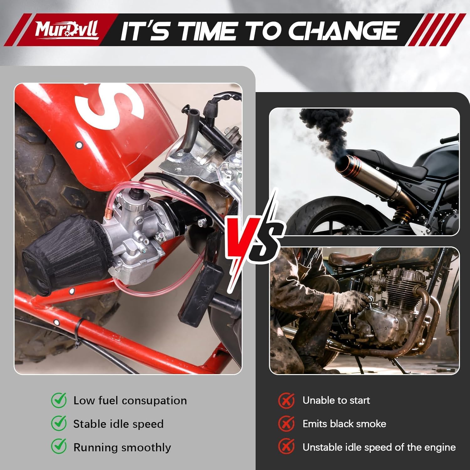 26mm VM22 Carburetor Kit for Predator 212cc 196cc 224cc Coleman CT200U BT200X KT196 Mini Bike Go Kart 6.5HP GX160 GX200 Clone Engine(black)