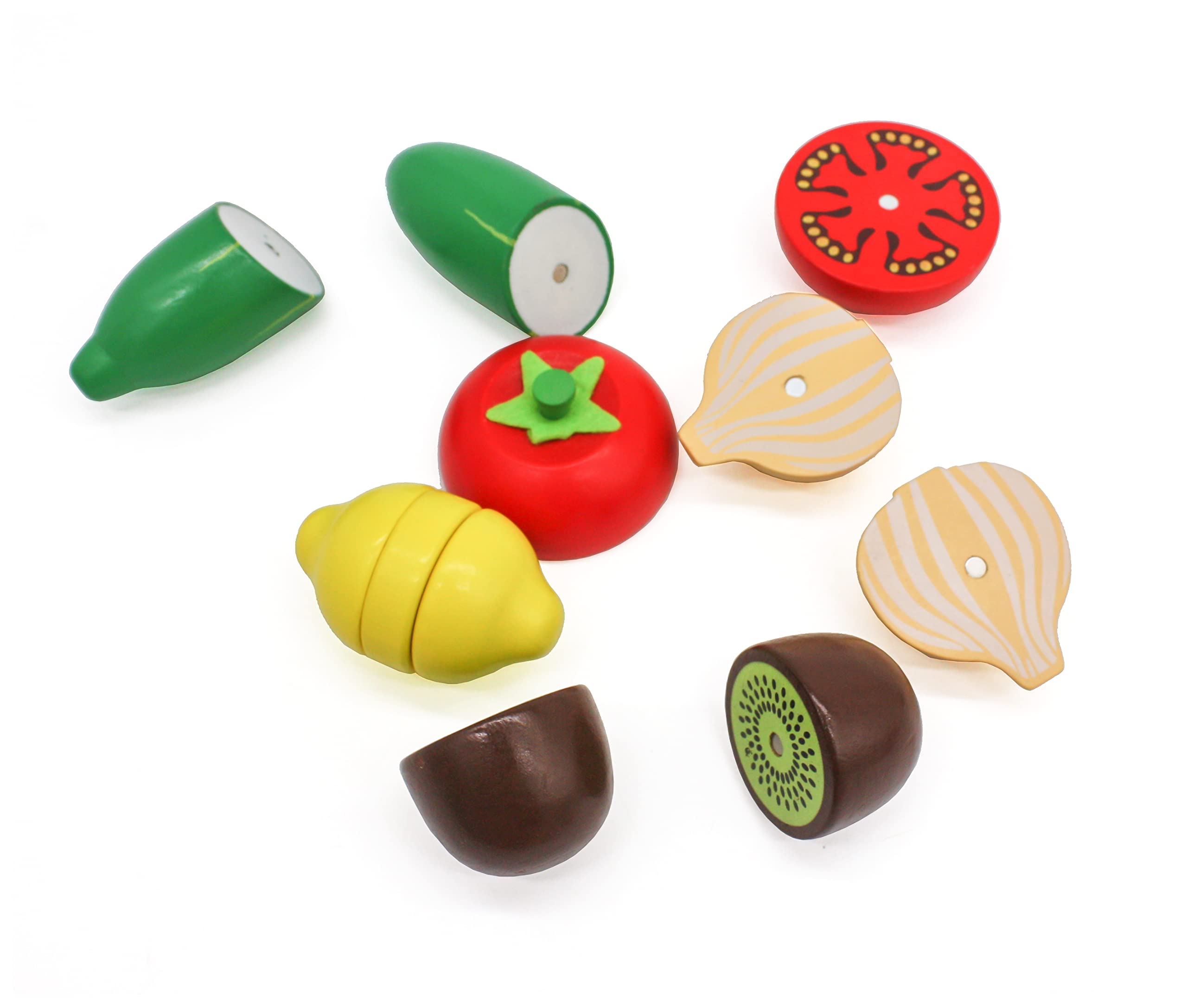 Mamabrum Frutas y Verduras Juguete - Set de Comida Madera con 17 Elementos Magnéticos - Comida de Juguete para Cocinita Infantil con Tabla, Cuchillos y Caja Almacenamiento - 3+ Años