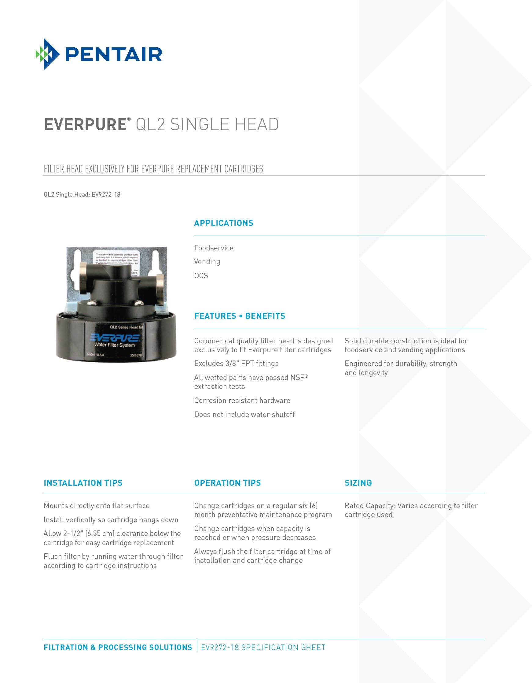 Everpure EV927218 QL2 Testata per Filtri Everpure
