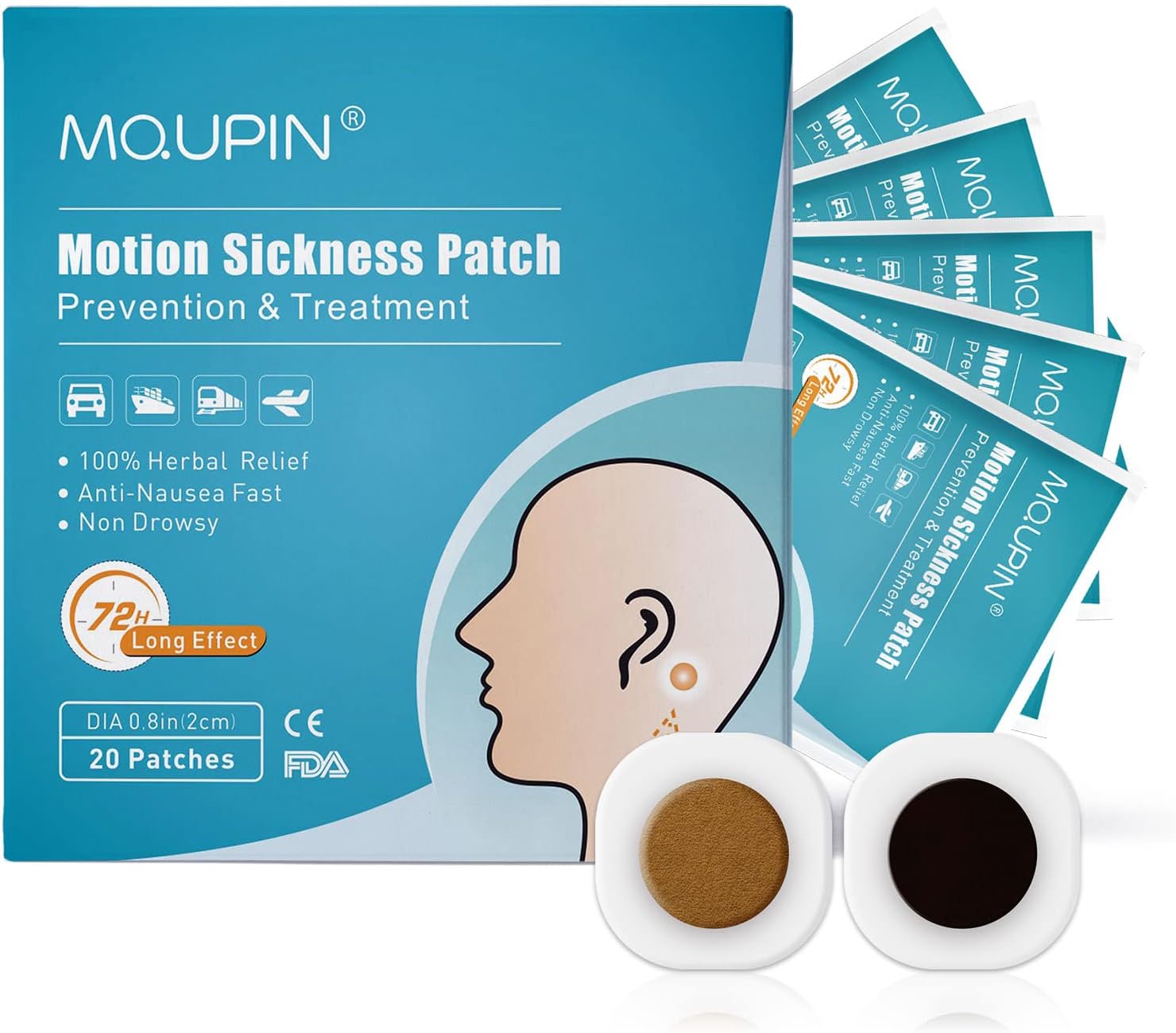 Motion Sickness Patches Anti Nausea Tablet Travel Sickness Patches for Sea Sickness,Travel Sickness,Car Sickness,20 Count