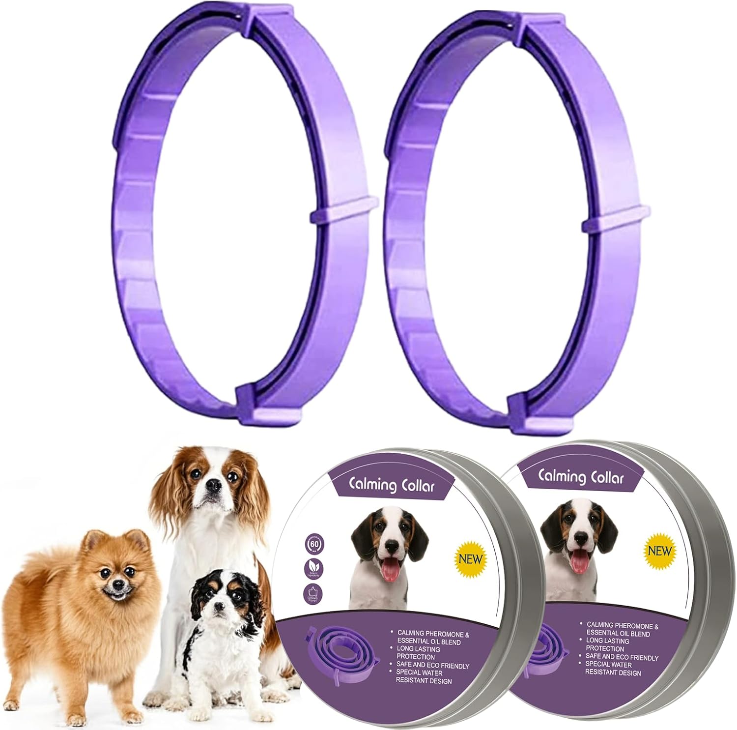 Vet Recommended Calming Collar for Dogs – Adjustable Anxiety Relief Collar with Lavender, Waterproof Stress Relief Neckband | Puppy Safe, Long-Lasting Soothing (2 Pack)