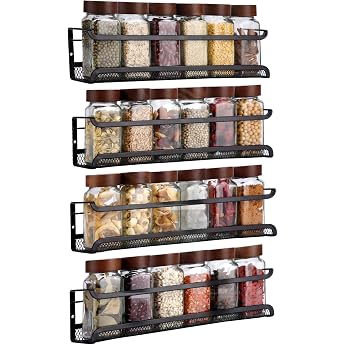 4 Spice Rack for Kitchen Wall, Spice Organiser Without Drilling, Spice Rack Metal | Spice wall shelf with movable 4 hooks, ha