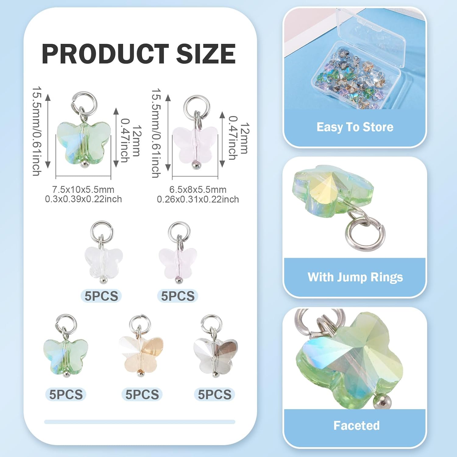 Cheriswelry 25pcs Butterfly Glass Pendants Faceted Butterfly Dangle Earring Necklace Charms Electroplate Transparent Crystal Handmade Craft Charms for Bracelet Jewelry Making 15,5 mm - Image 4