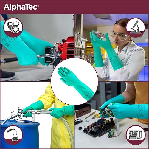 Miniatura 7 de Ansell Alphatec Solvex 37-155 - Guantes industriales de nitrilo resistentes a productos químicos para manipulación de alimentos, mecánica,