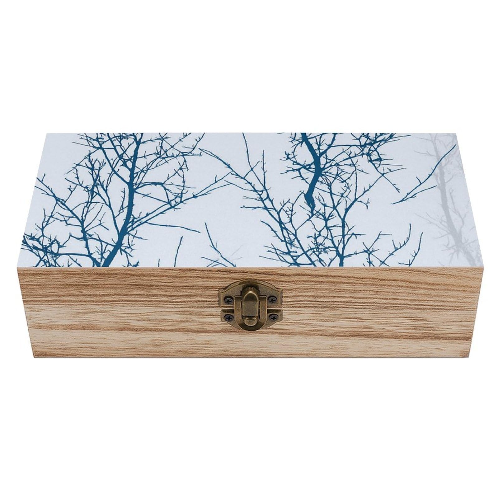SMAZDFXX Grey Blue Branch Wooden Storage Box Multipurpose Decorative Box for Jewelry Photo Home Decor