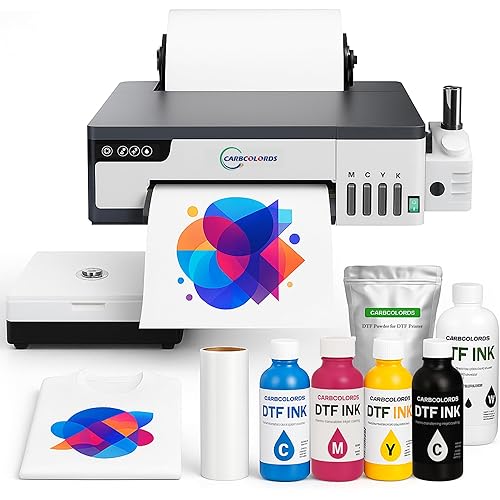 DTF Printer A4 High-Speed Transfer Machine with White Ink Mixing System and Roll Feeder for DIY T-Shirts(DTF Printer+Oven+6 * 250ml Ink+Roll Films+ DTF Powder)
