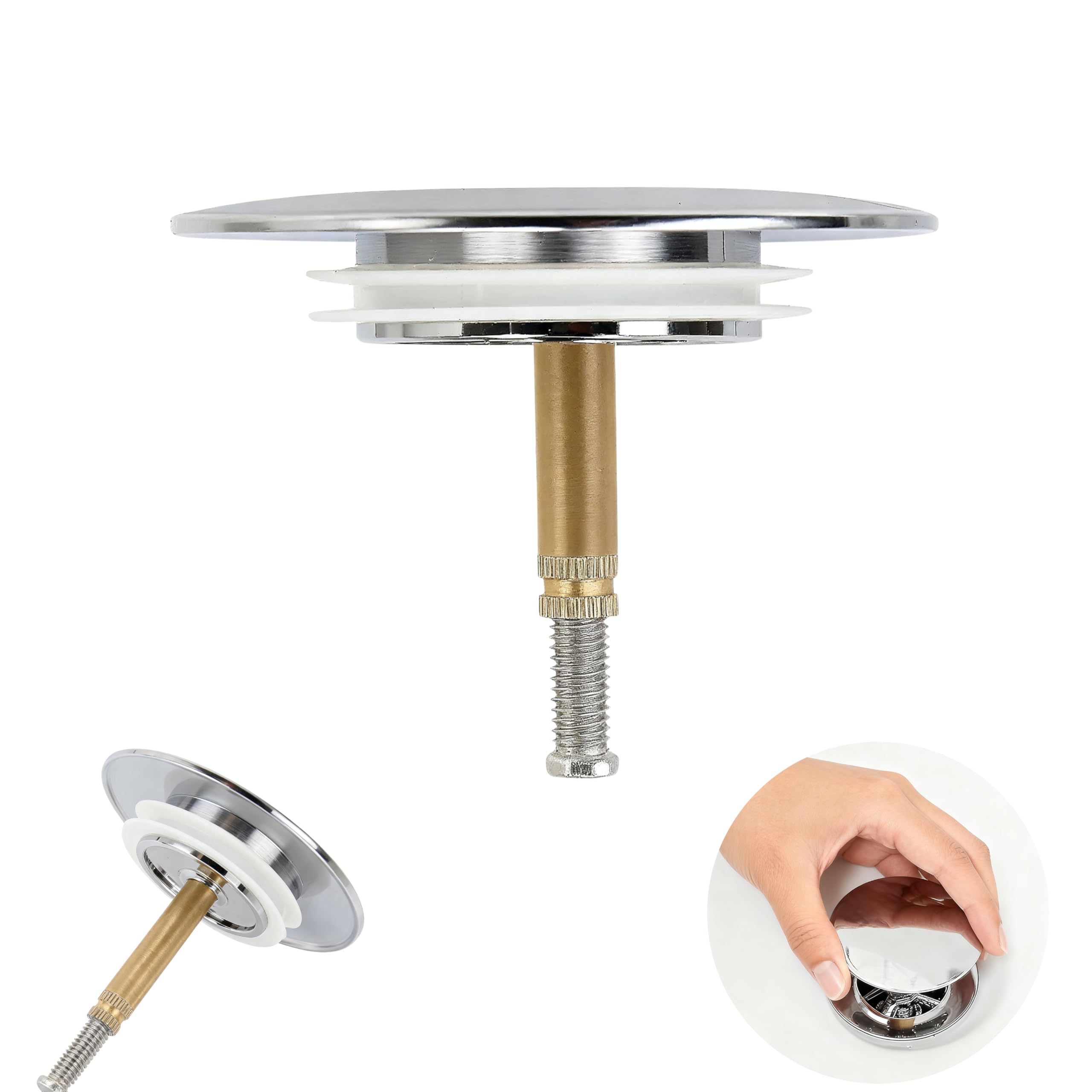 Universal 72mm Pop Up Bath Plug Replacement - Premium Chrome Plated Adjustable Click Clack Drain Stopper for Bathtub & Sink, UK Standard Bathroom Waste Plug with Easy Install System [Silver]
