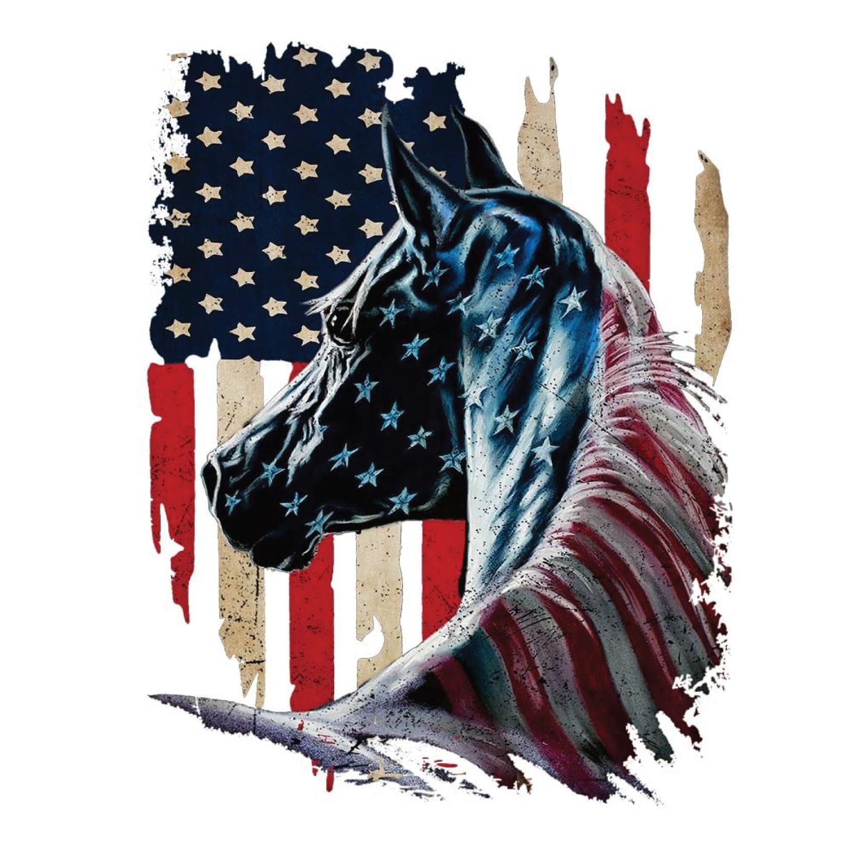 American Flag Stallion Horse - Patriotic Sticker - Premium Gloss Permanent Vinyl Waterproof Indoor Outdoor for Cars, Trucks, Laptops, Windows - Large