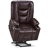 Large Power Lift Recliner Chair Sofa with Massage and Heat for Big and Tall Elderly People, 3 Positions, Cup Holders, and USB Ports, Faux Leather 7540 (Large, Dark Brown)