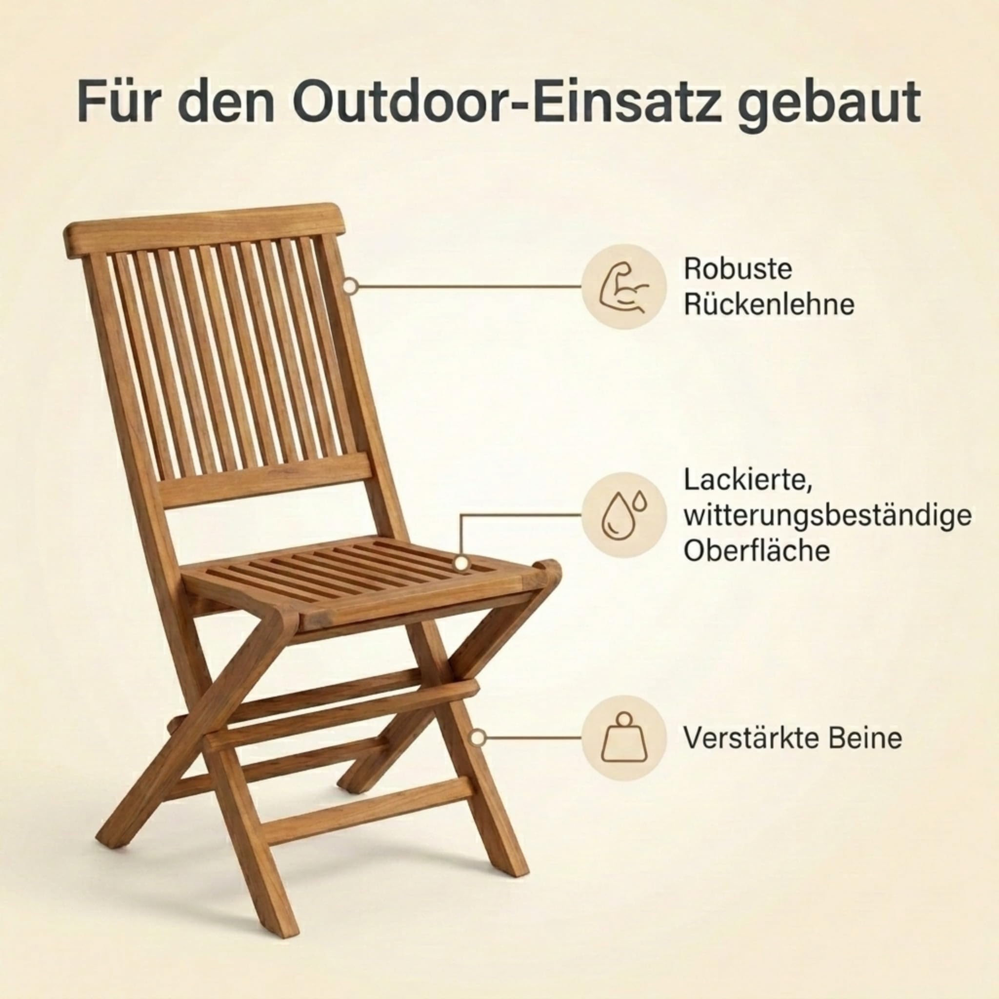 SAM Premium Klappstuhl Menorca, Balkonstuhl Teakholz massiv lackiert, klappbarer Gartenstuhl ohne Armlehnen bis 150 kg, wetterfest für Garten Terrasse Balkon Wintergarten Outdoor, Unikat