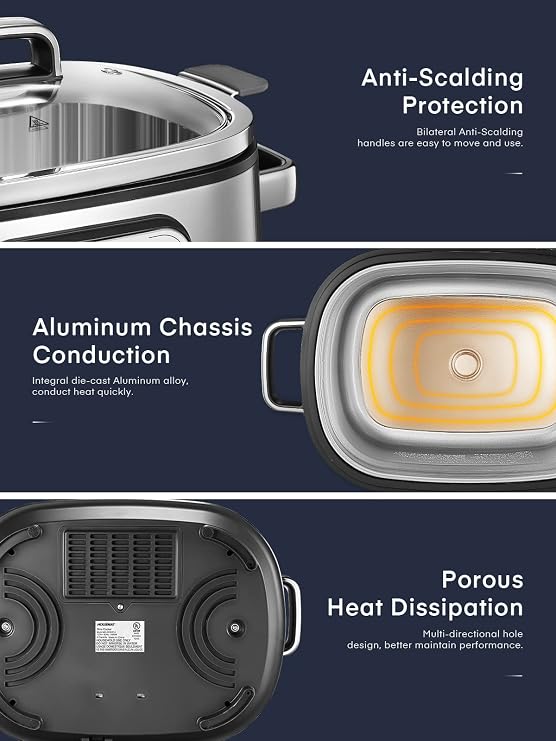 HOUSNAT Slow Cooker, 10 in 1 Programmable Slow Cooker 6QT 304 Stainless Steel Inner Pot, Multi-Cooker with Rice, Yogurt, Saute, Steam, Delay Start & Adjustable Temp for Large Families & Entertaining