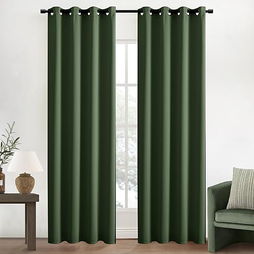 XTMYI Cortinas opacas de color verde oliva oscuro de 84 pulgadas de largo, juego de 2 paneles para ventana de dormitorio, con ojales, aislamiento
