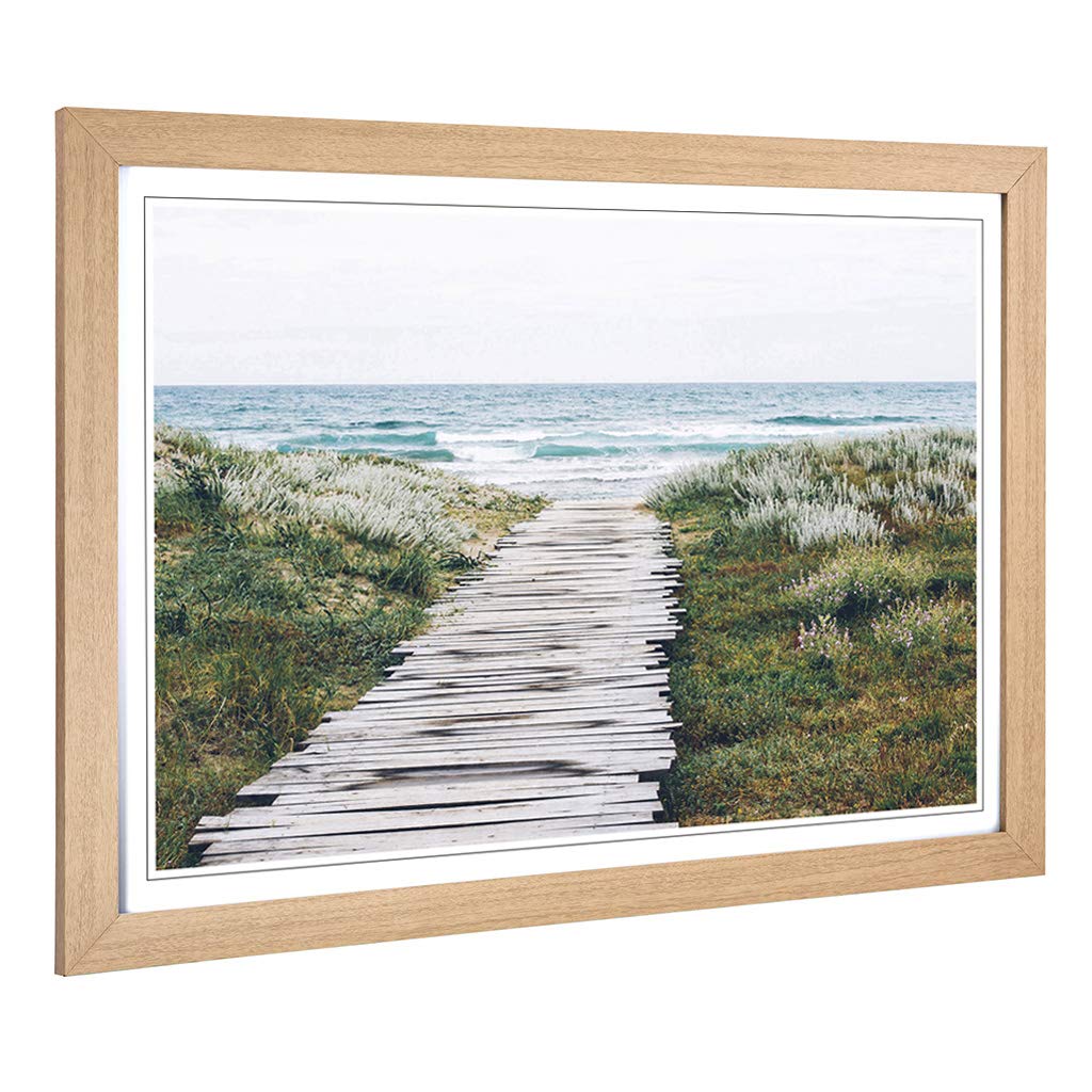 Big Box Art Framed Print of Seascape Walkway to The Beach (2) Design | Wall Art Picture | Home Decor for Kitchen, Living Room, Bedroom, Hallway, Oak, A2 / 24.5x18 Inch / 62x45cm