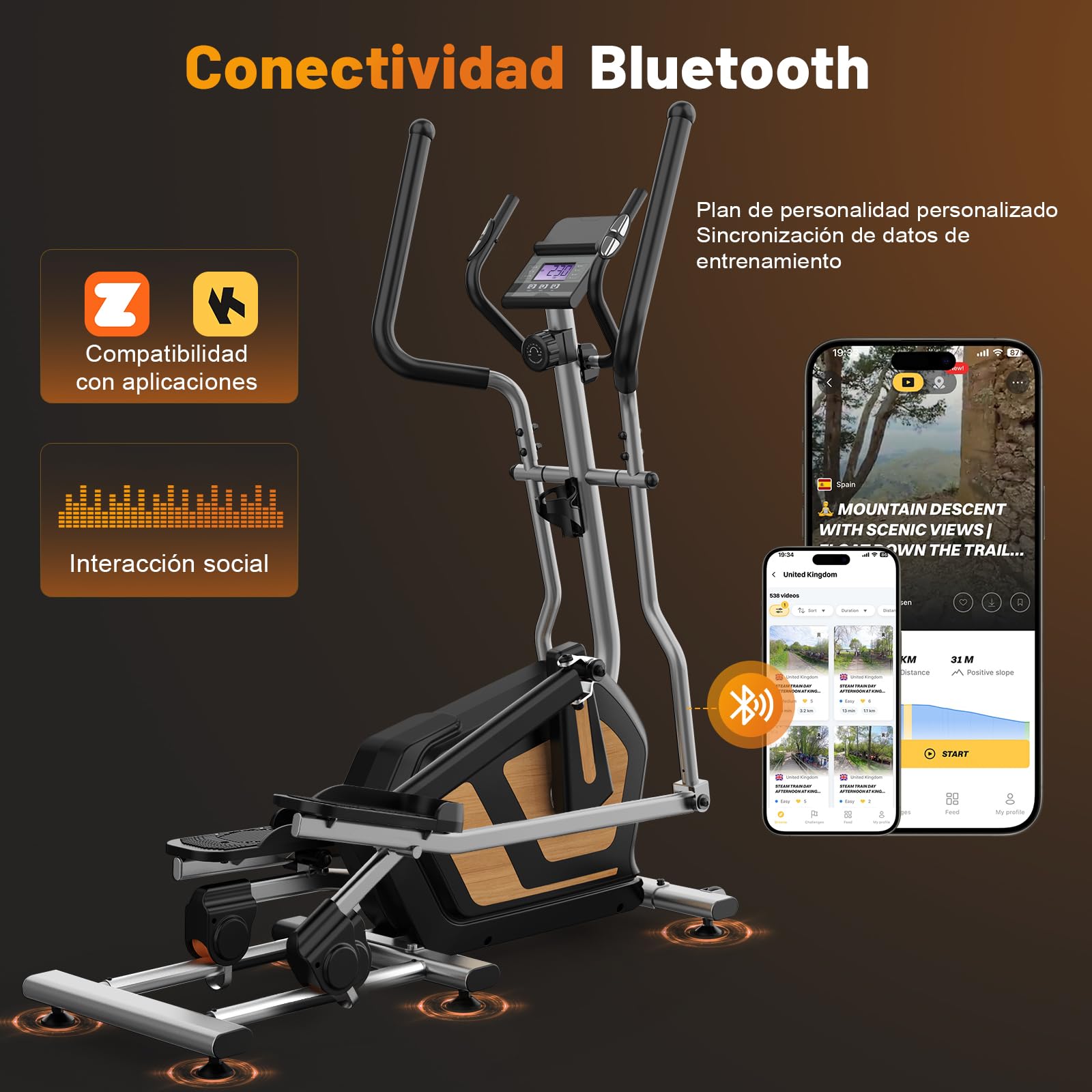 Elíptica para Casa, Ultra Silenciosa Bicicleta Eliptica con Resistencia Magnética de 16 Niveles, Volante 10kg, Zancada de 45 cm, Monitor LCD y Bluetooth, Sensor de Pulso, Soporta hasta 150kg