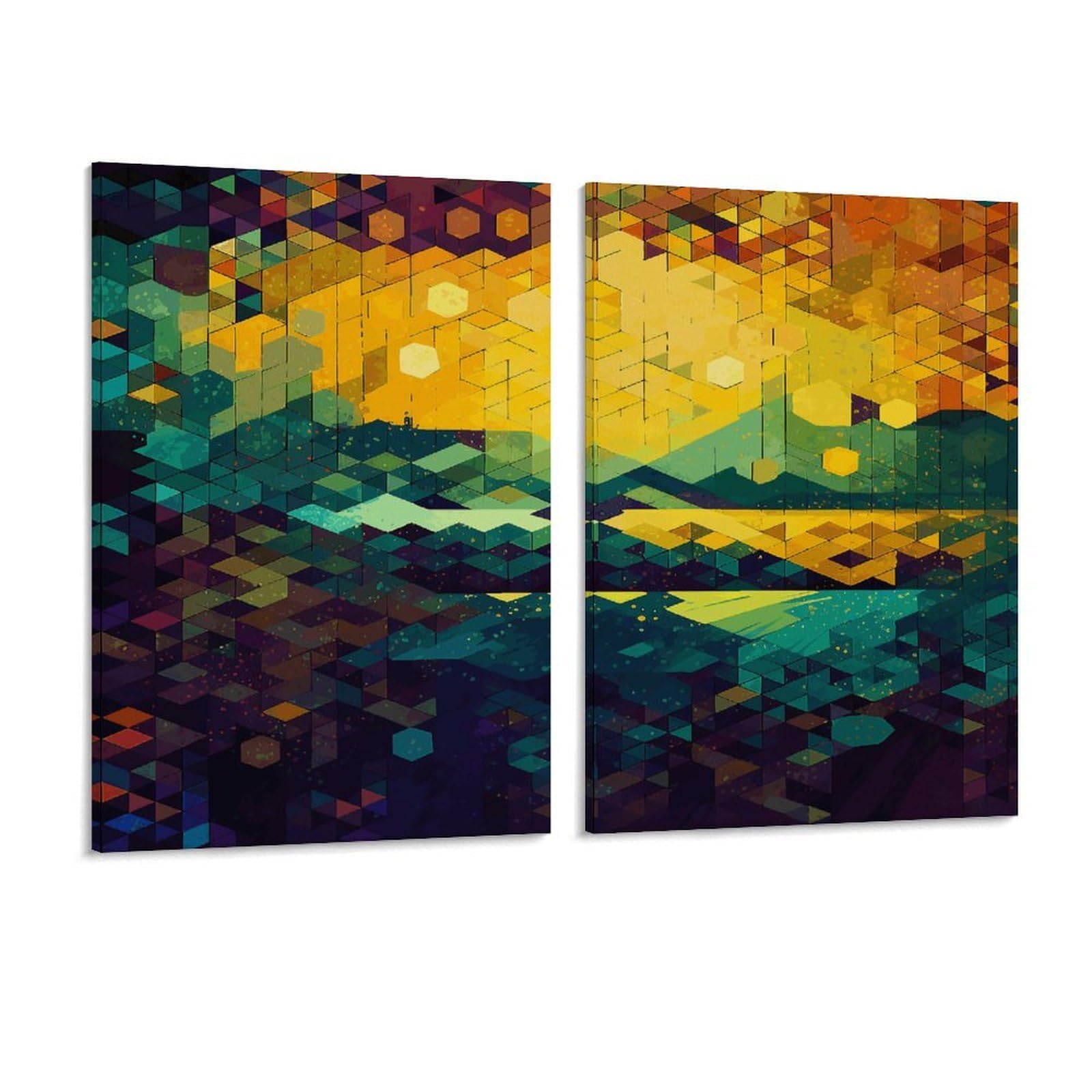 Adfgyerh Style Shiny Hexagon Wall Art，Canvas Material Bright /Wall Decor Of 2, Each 16X12 Inch -Wall Art Set For Living Room Bedroom Gallery Office Home Décor