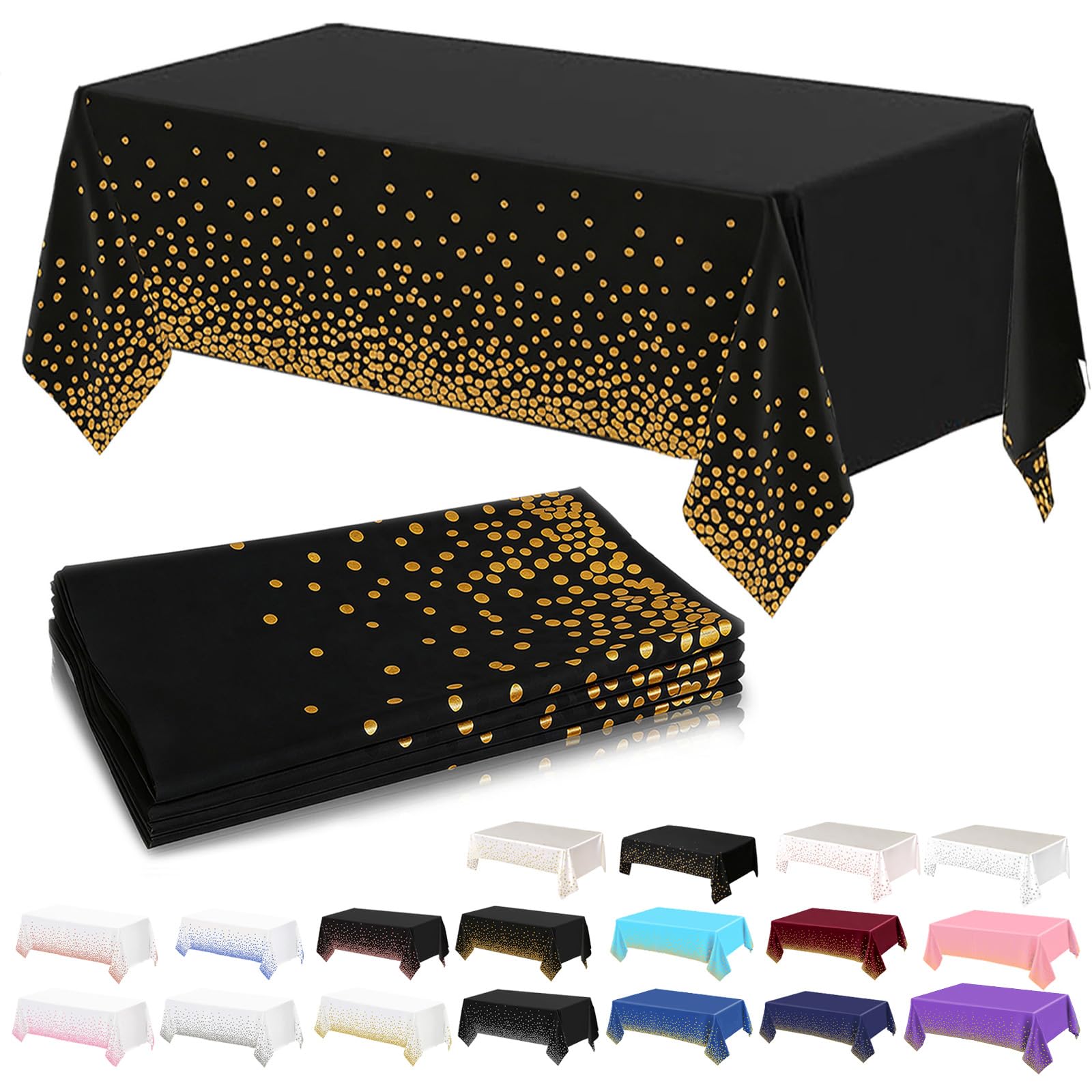 4Pack Plastic Black and Gold Dots Table Cloth Party for Rectangle Tables,137x274cm Decorative Paper Table Cloths for Parties Disposable Table Cover for Picnic,Graduation,Wedding,Birthday,Christmas