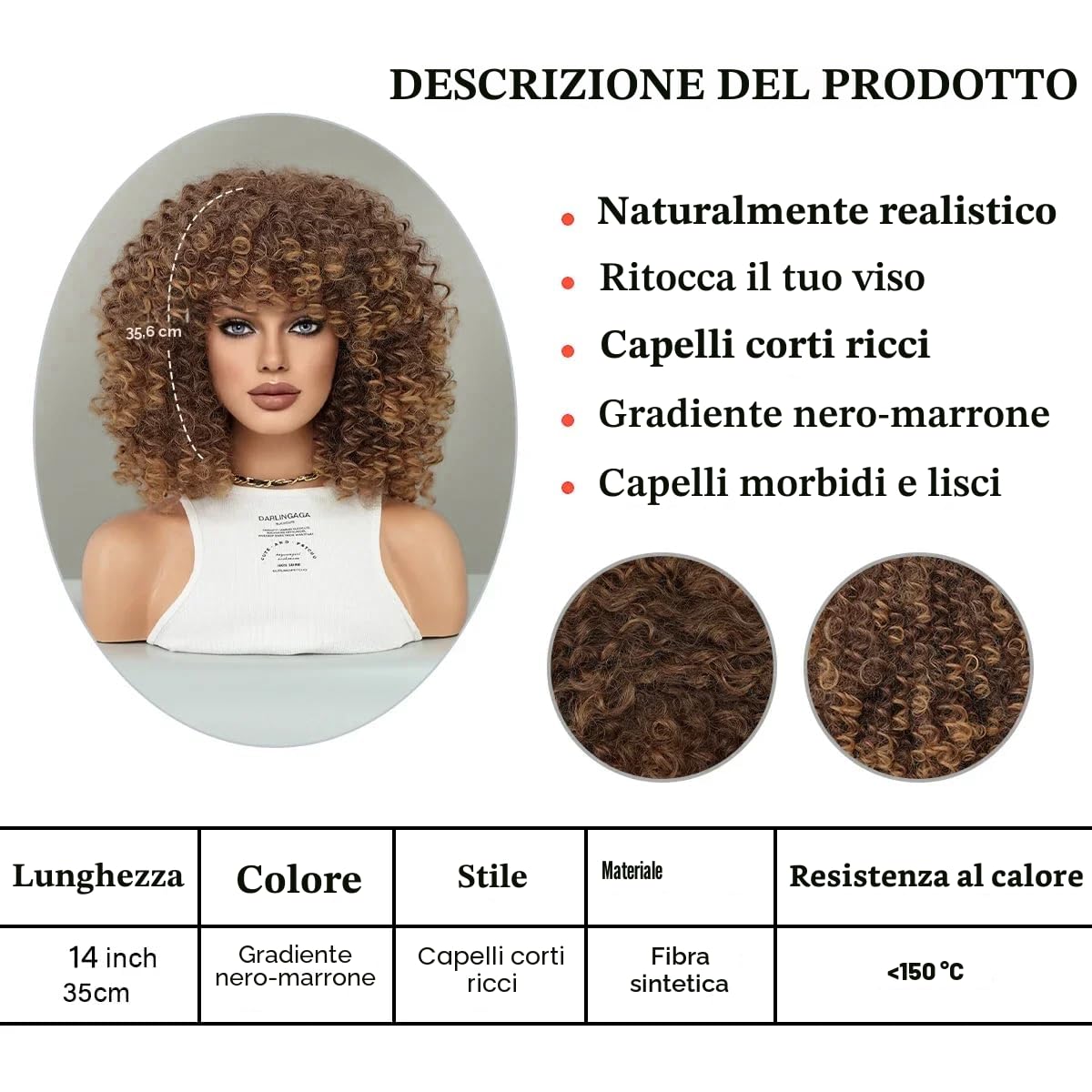 Parrucche afro ricci profonde per donne, lunghezza media, capelli sintetici naturali, parrucca afro ricci crespi per costume o uso quotidiano (ombré marrone biondo)