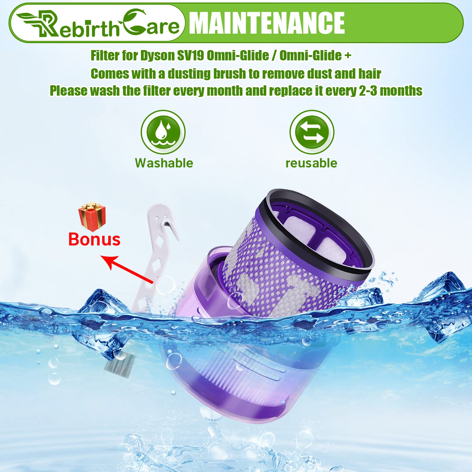 Rebirthcare 2 Pezzi SV19 Filtro per Dy.son Omni-Glide, Ricambi per Dy.son SV19 Omni-Glide+ Aspirapolvere Set di Filtri di Ricambio HEPA Accessori Lavabili, Sostituisce # 965241-01