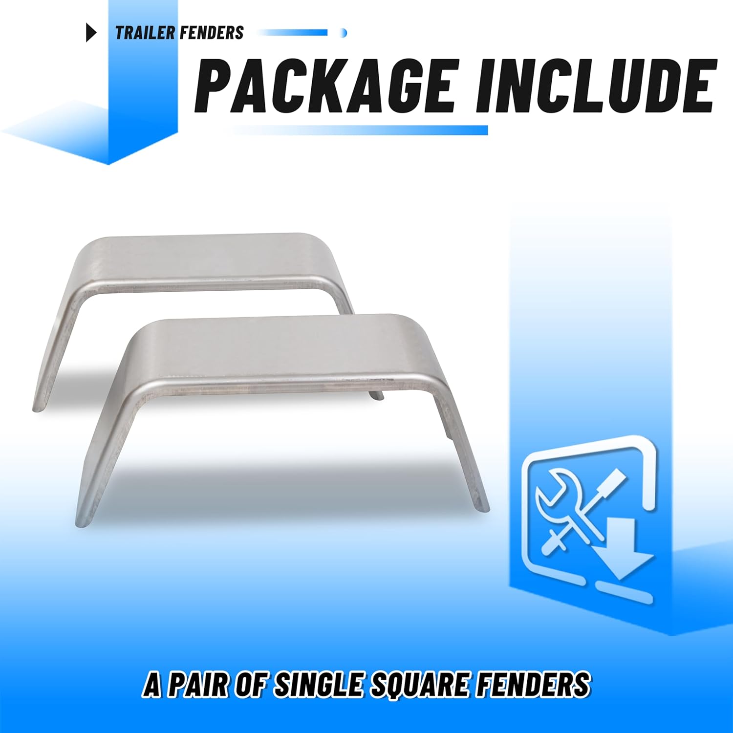 ECOTRIC Square Alloy Steel Trailer Fenders for 14"-16" Wheels Compatible with Car Hauler Cargo Trailer Utility Landscape Trailer 2 Pack 1 Pair
