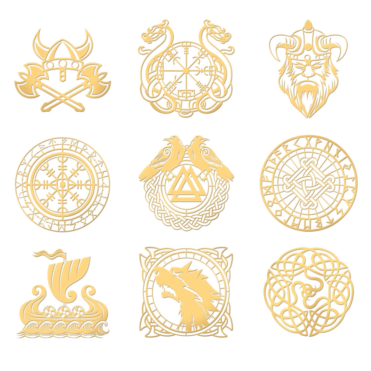 OLYCRAFT 9-Piece 4 x 4 cm Religious Theme Stickers – Viking Sign Design, Gold Stickers for Scrapbooks, DIY Resin Crafts, Phone and Water Bottle Decoration — image 1