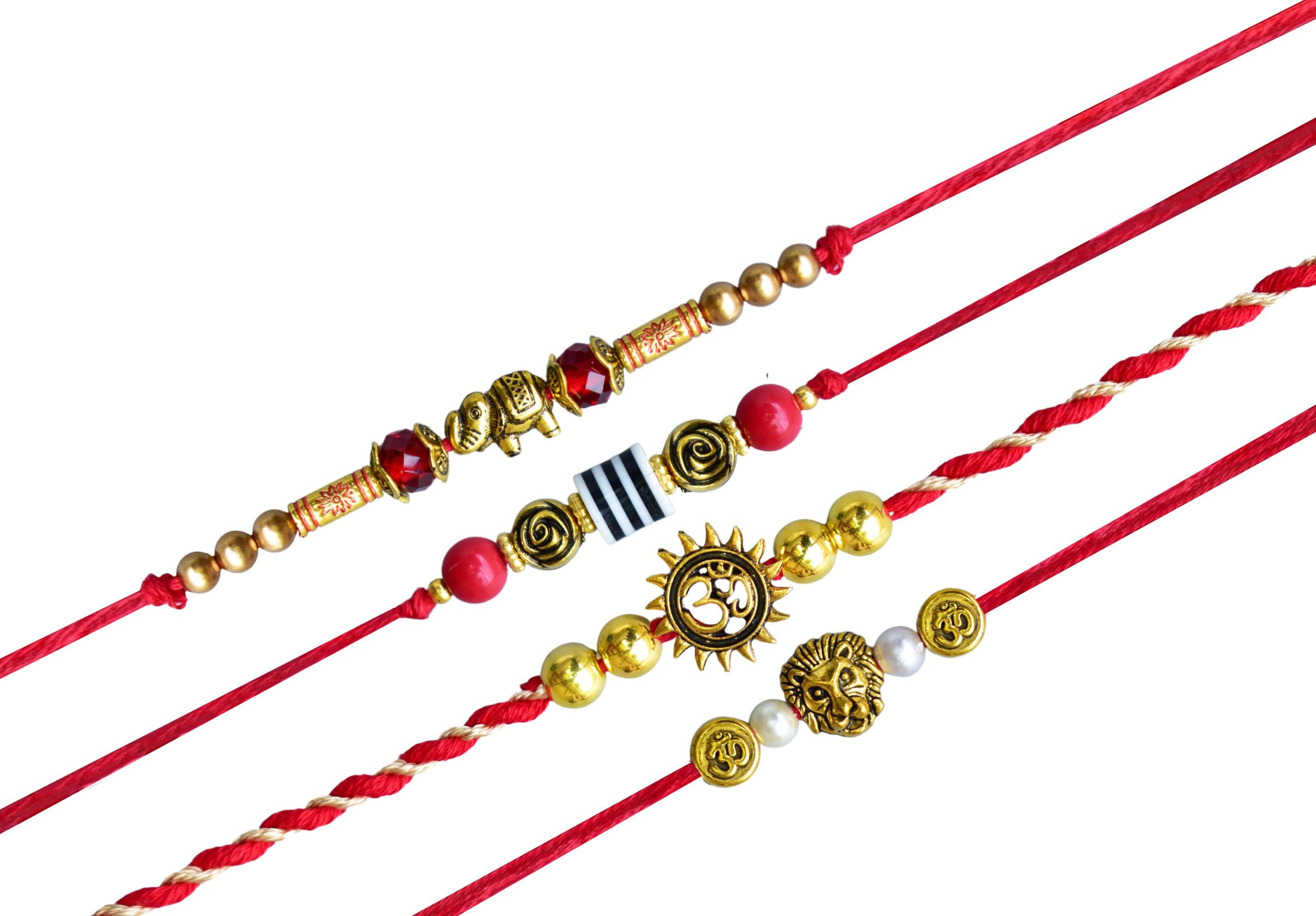 Tarini Gallery Rakhi for Brother Bhaiya Bhatija Raksha Bandhan gift Rakhi Thread Bracelet with Roli Chawal and Greeting card gift pack in pouch/Potli bag (Red Yellow Om Design)