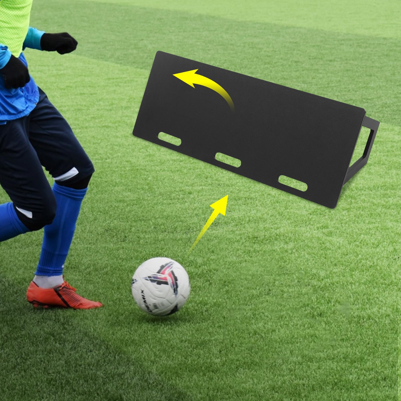 Tavola per rimbalzo da calcio, portatile, 115 x 45 cm, pieghevole, doppio angolo, in HDPE, colore nero, per esercizi di passaggio, controllo della palla e allenamento di calcio