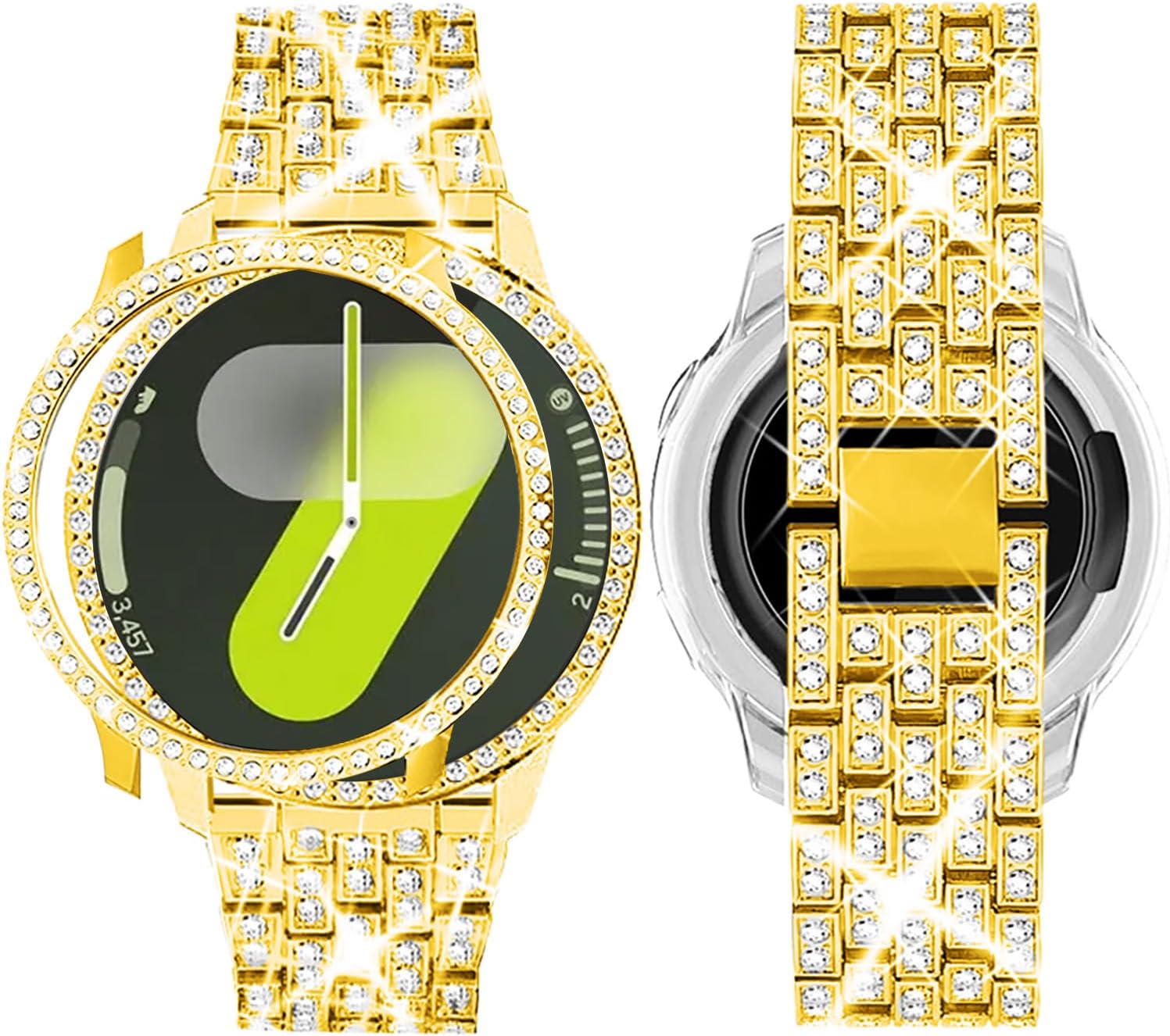 SUPOIX Band with Case Compatible for Samsung Galaxy Watch 8/7/6 40mm 44mm, 20mm Women Bling Replacement Strap & PC Protective Bumper Face Cover for Galaxy Watch 8/7/6 (Size Optional) Gold Galaxy Watch 7 40mm