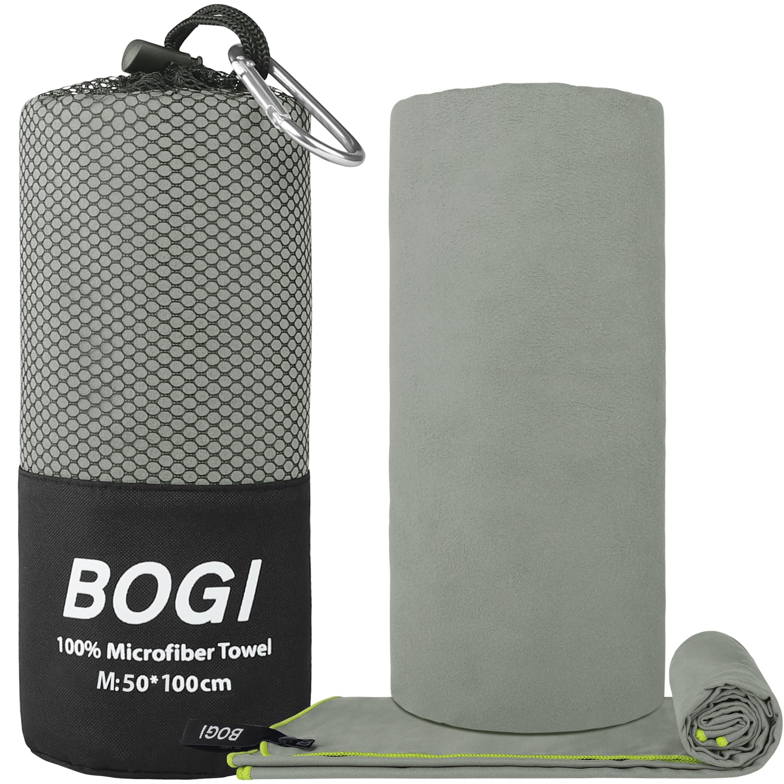 BOGI Microfibre Quick Dry Gym Towel,Soft Lightweight Super Absorbent & Ultra Compact Camping Towel for Beach Sports Swimming Yoga Camping Hiking (M:100cmx50cm-Grey) - Image 2